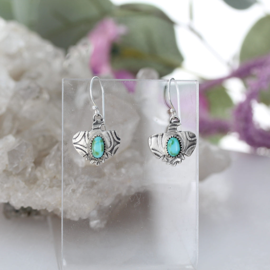 Pretty Blue Sonoran Gold Turquoise Thunderbird Earrings Sterling Silver