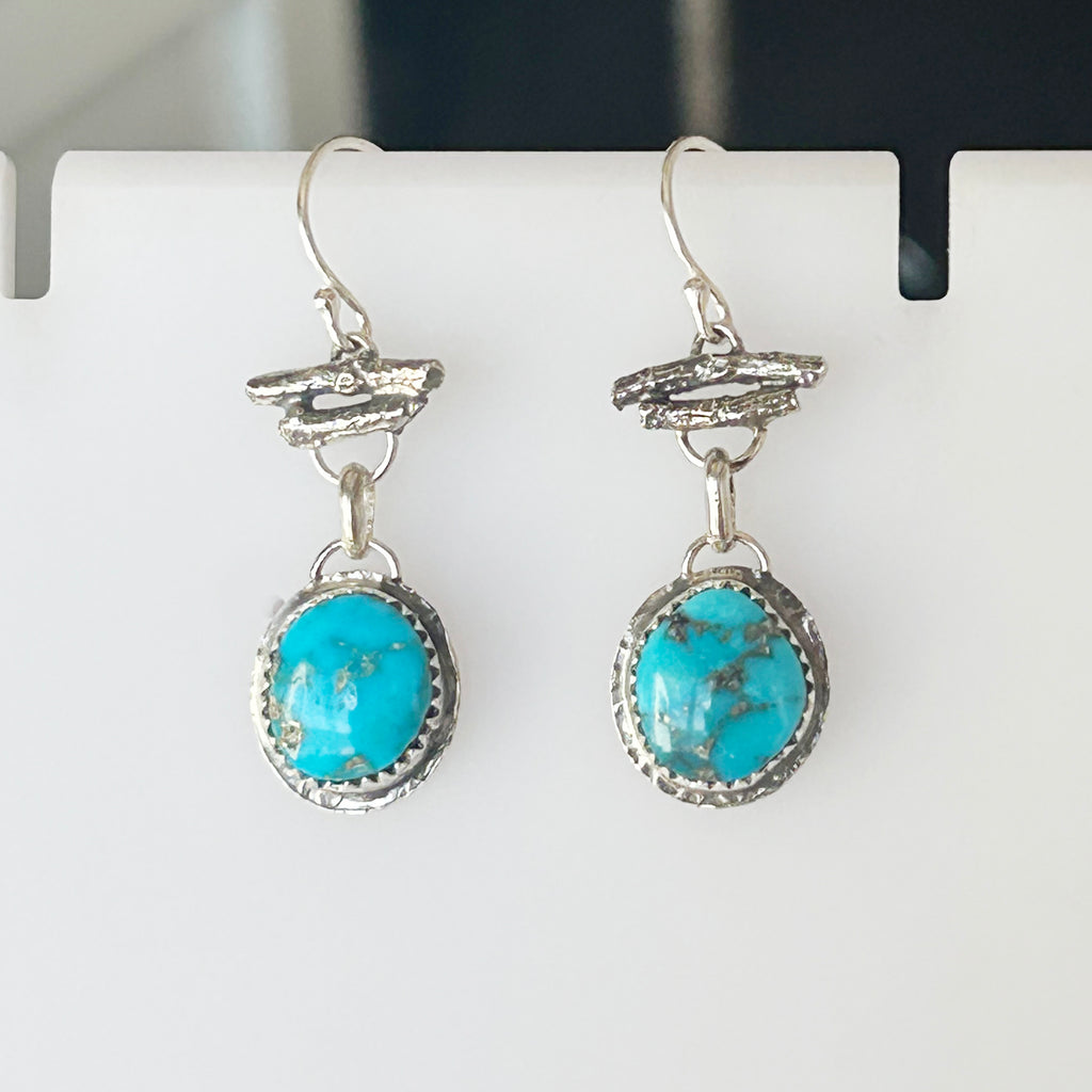 AAA Sleeping Beauty Turquoise Earrings Sterling Willow Branch Style