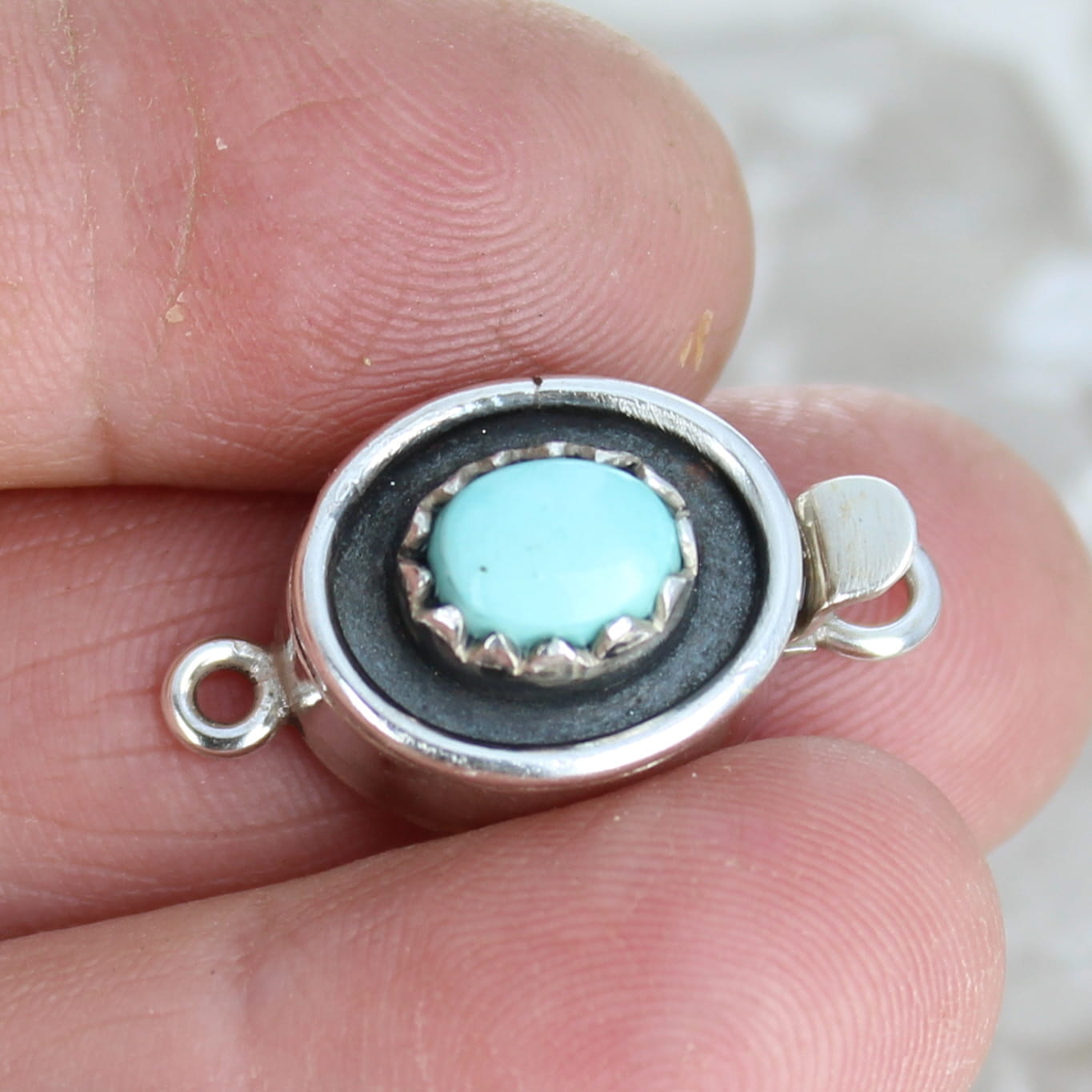 DRY CREEK TURQUOISE Clasp Pale Sky Blue Oval Sterling 6x8mm