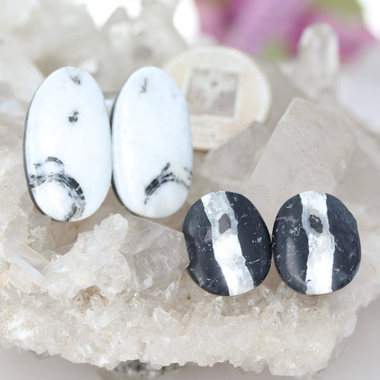 Rare White Buffalo Turquoise Cabochon Components 2 PAIR