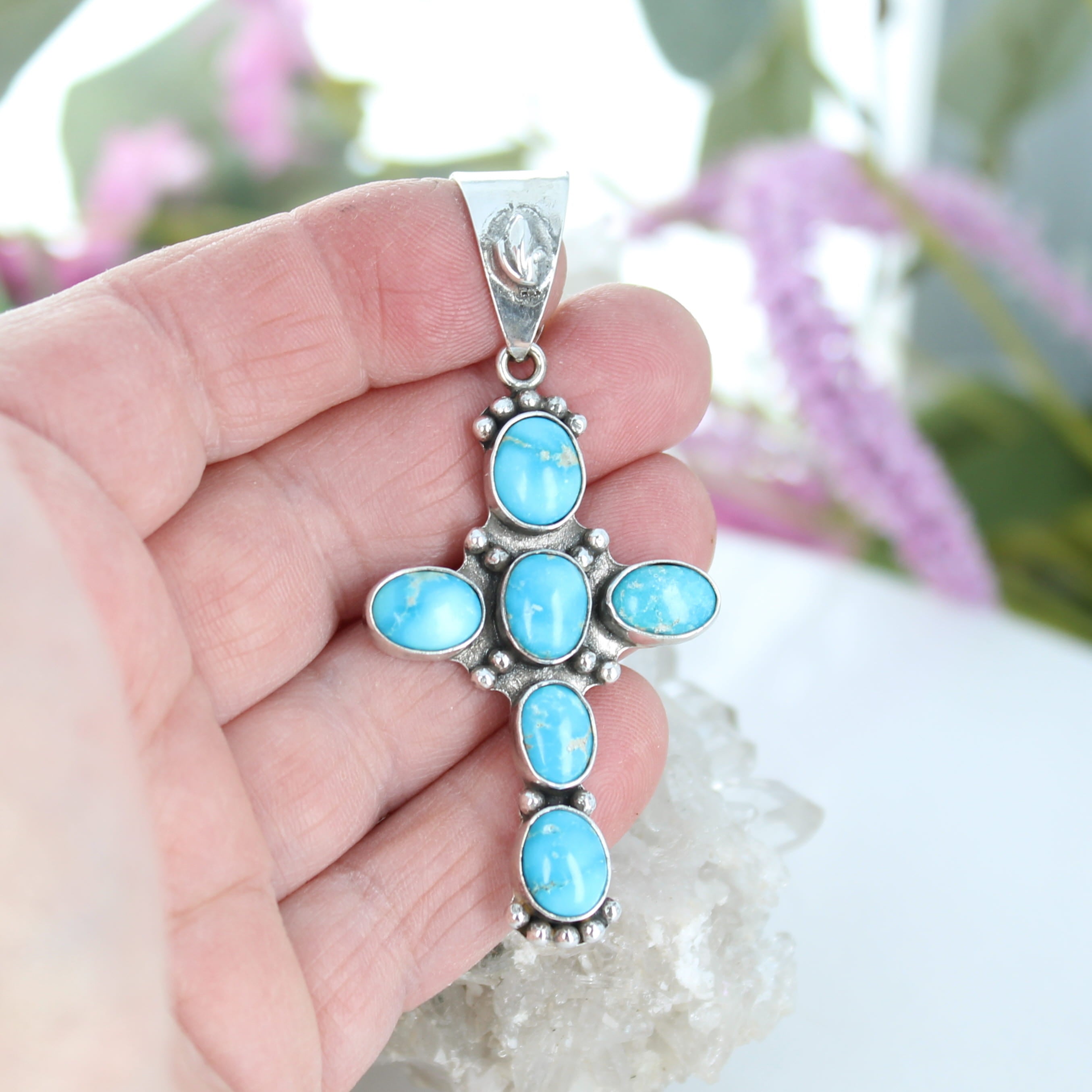 Blue Ridge Turquoise Cross Pendant Sterling Silver Santa Fe Style