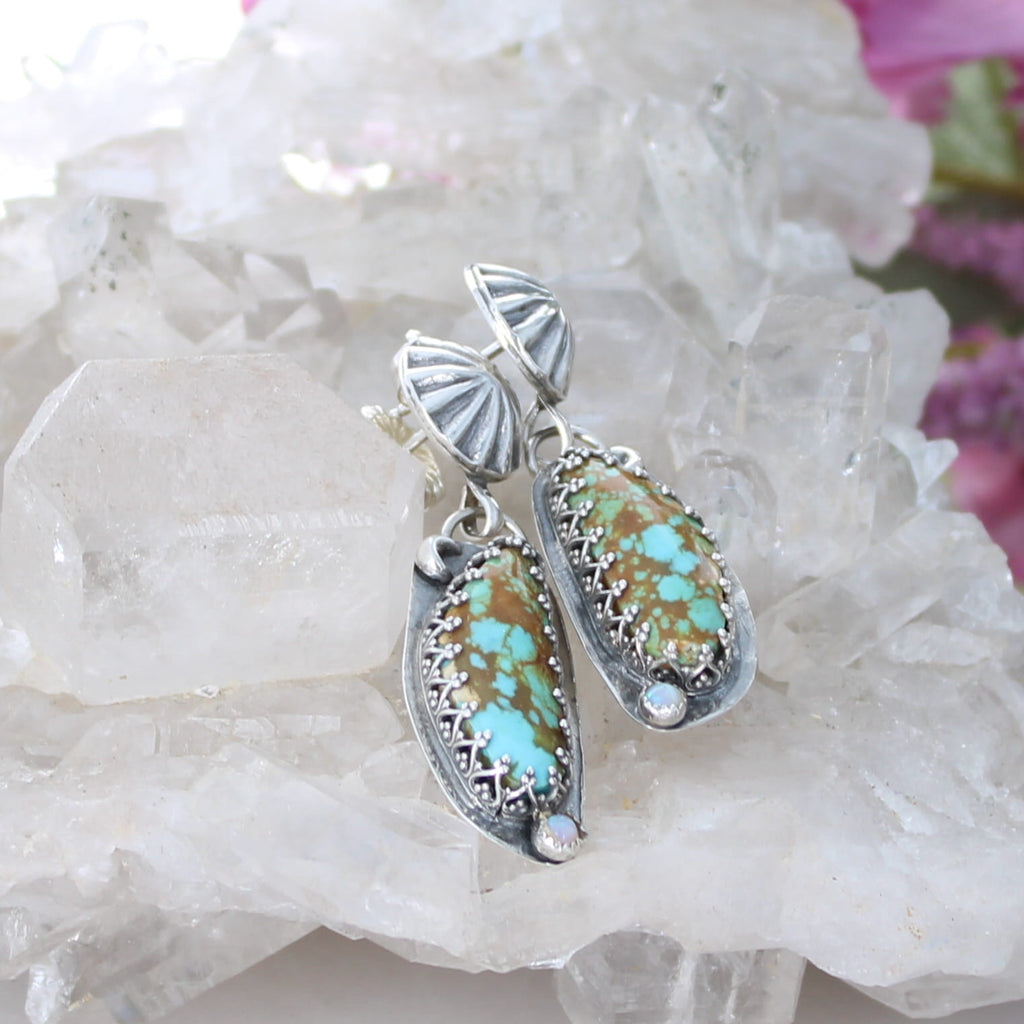 AAA VIVID TURQUOISE and Opal Earrings #8 Mine Sterling Southwest