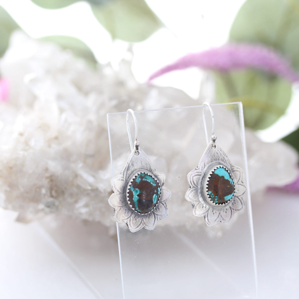 Dramatic Blue Moon Turquoise Earrings Sky Blue Black Sterling Silver