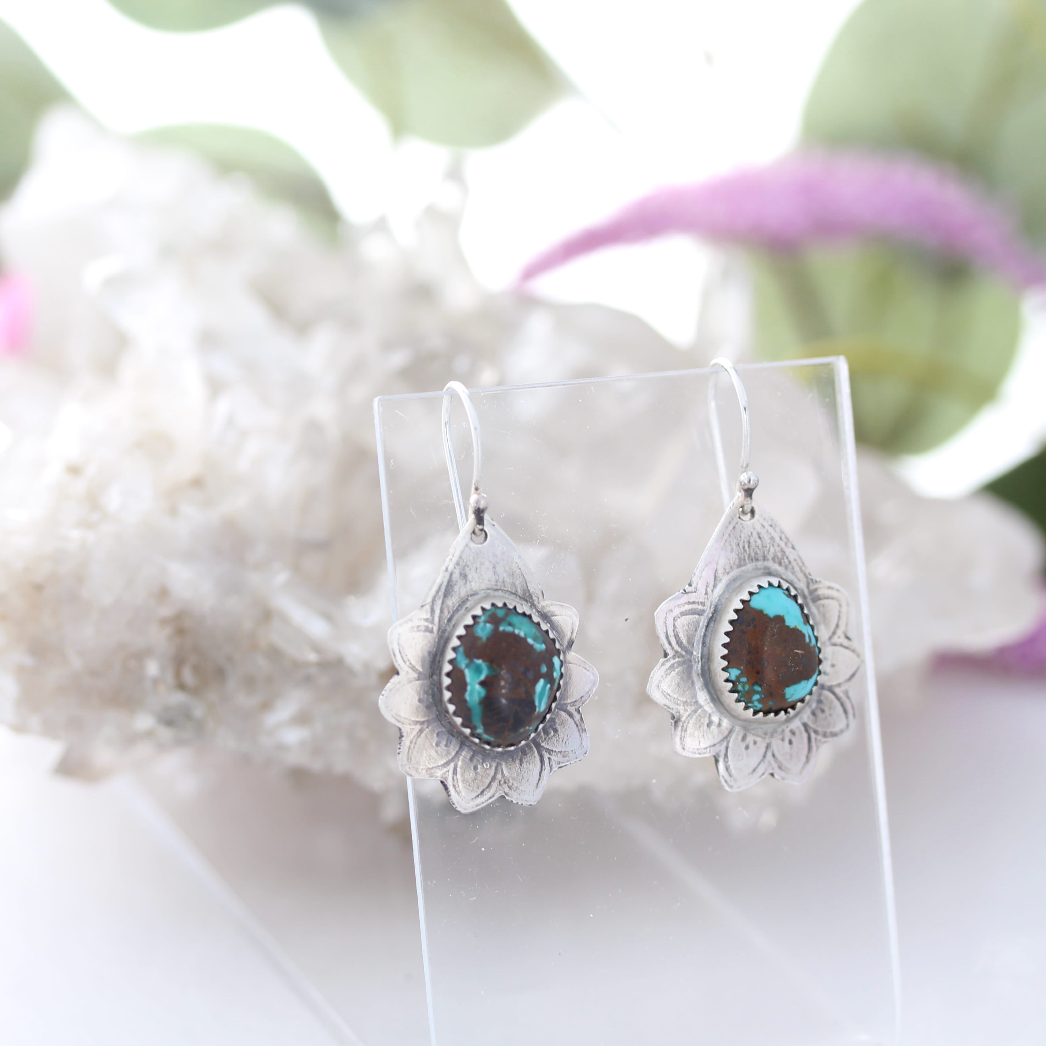 Dramatic Blue Moon Turquoise Earrings Sky Blue Black Sterling Silver