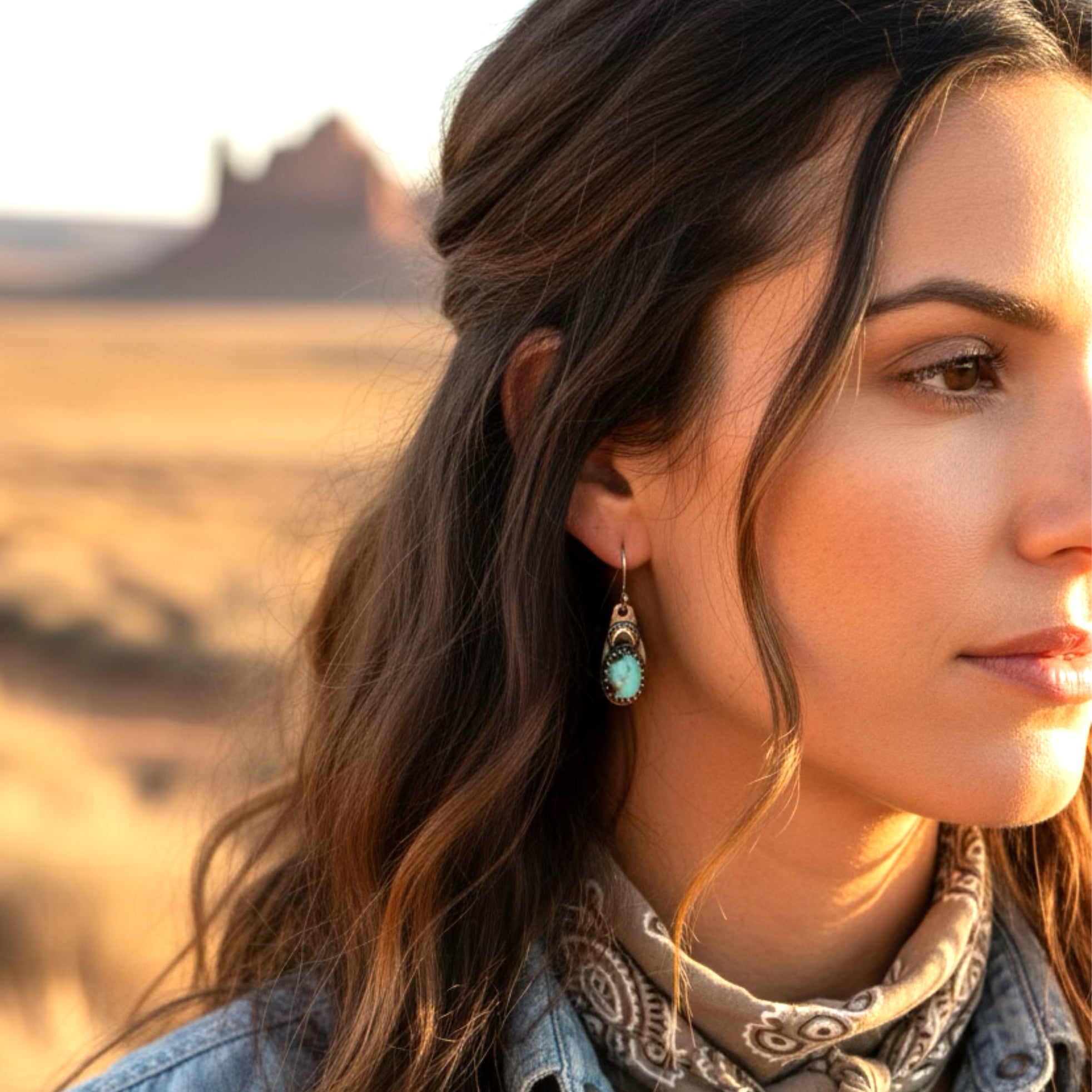 LONE MOUNTAIN TURQUOISE Moon Earrings Boho Sterling