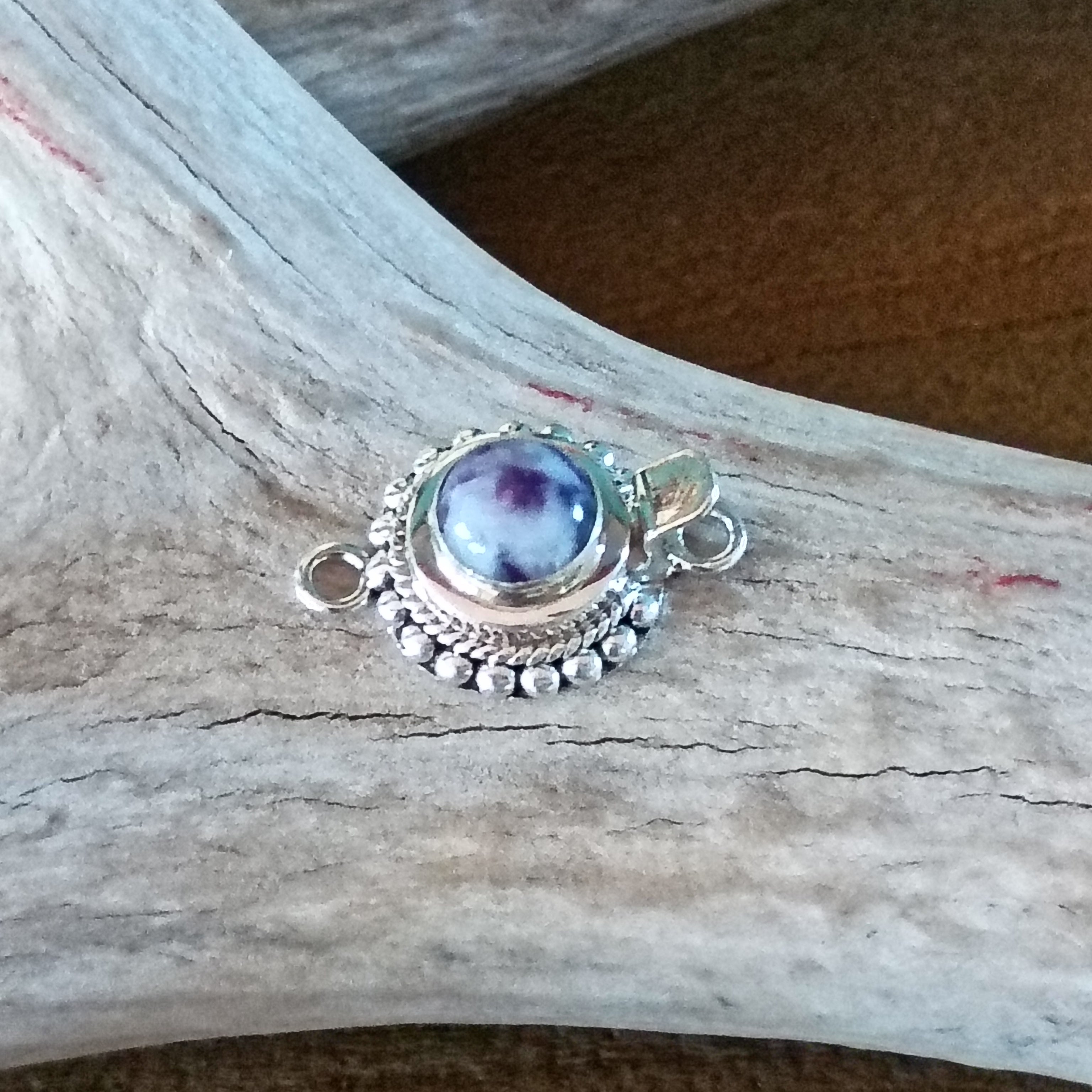 Lavender Mexican Opal Clasp Sterling Granulated Twist wire Style 8mm Round #2