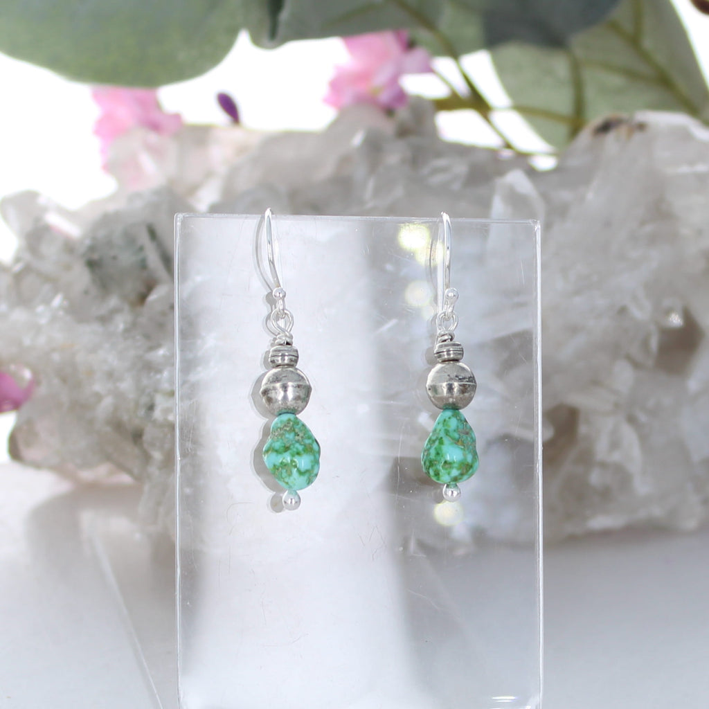 Light Green Blue Sonoran Mountain Turquoise Earrings Sterling Bench Made Beads