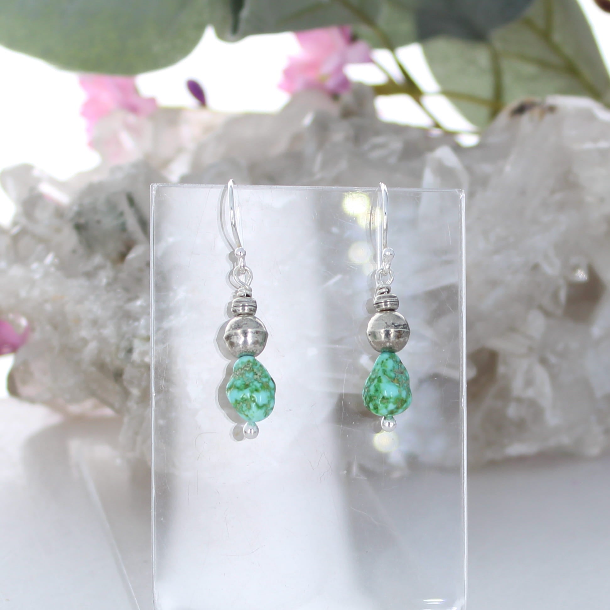 Light Green Blue Sonoran Mountain Turquoise Earrings Sterling Bench Made Beads