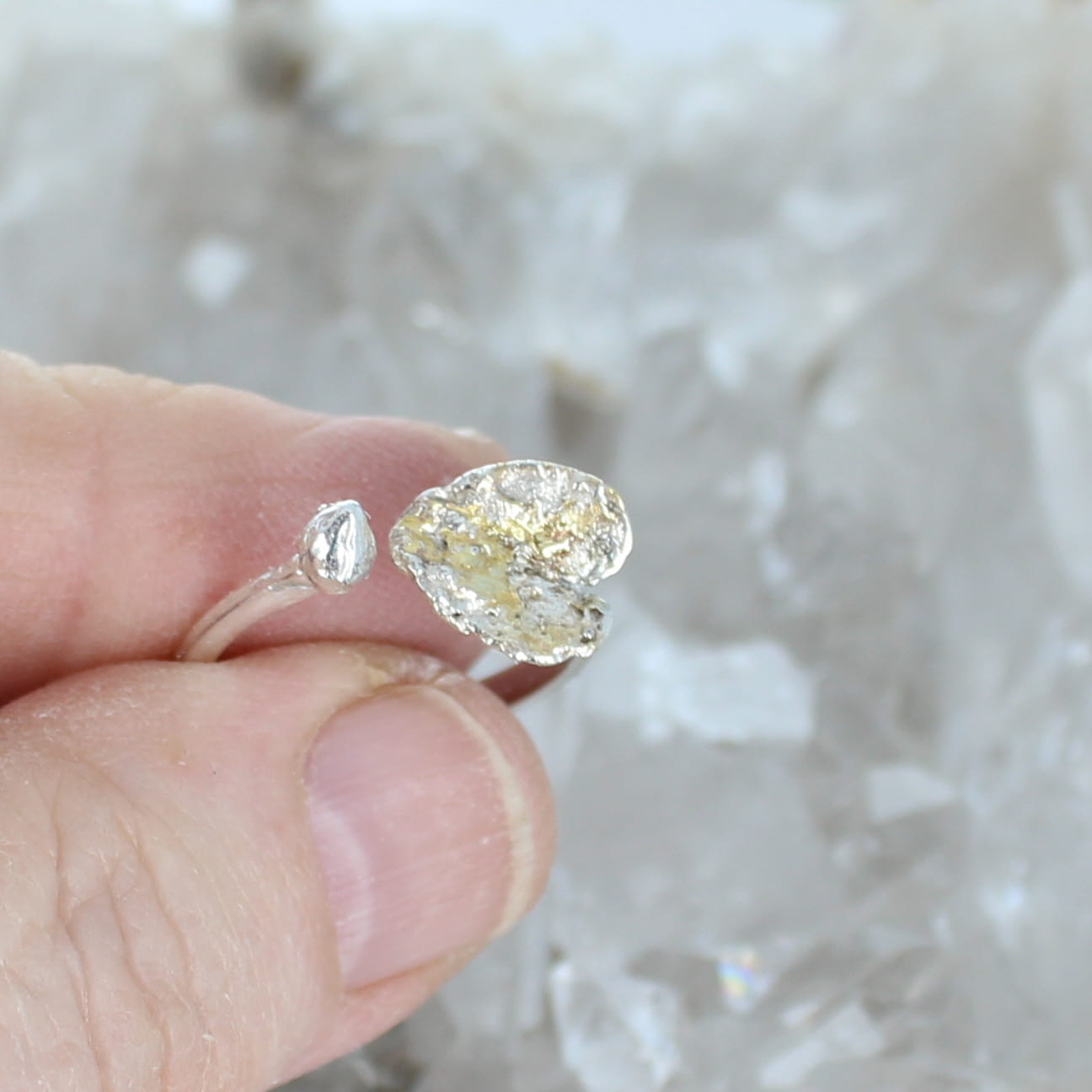 Leaf and Bud Ring Sterling And 22K Gold Accents