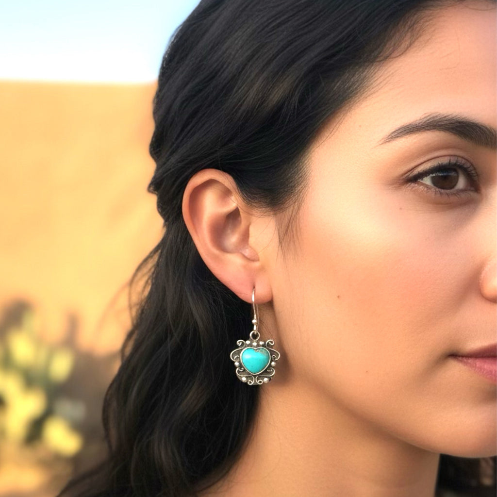 Kingman Turquoise Hearts Earrings Bright Sky Blue