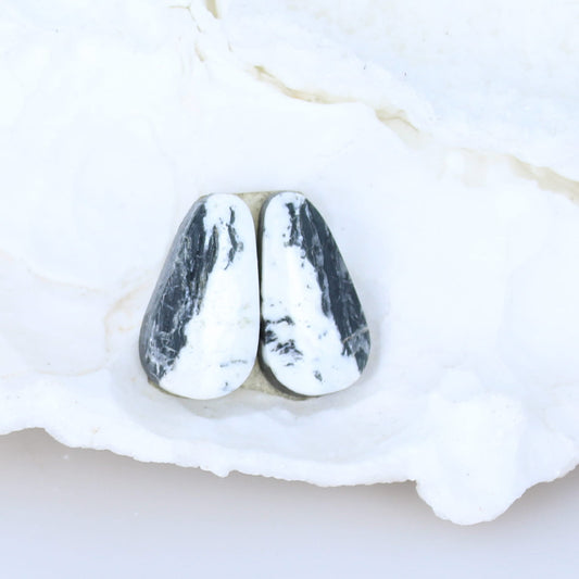 Dramatic Rare White Buffalo Turquoise Cabochon Pair Components -NewWorldGems