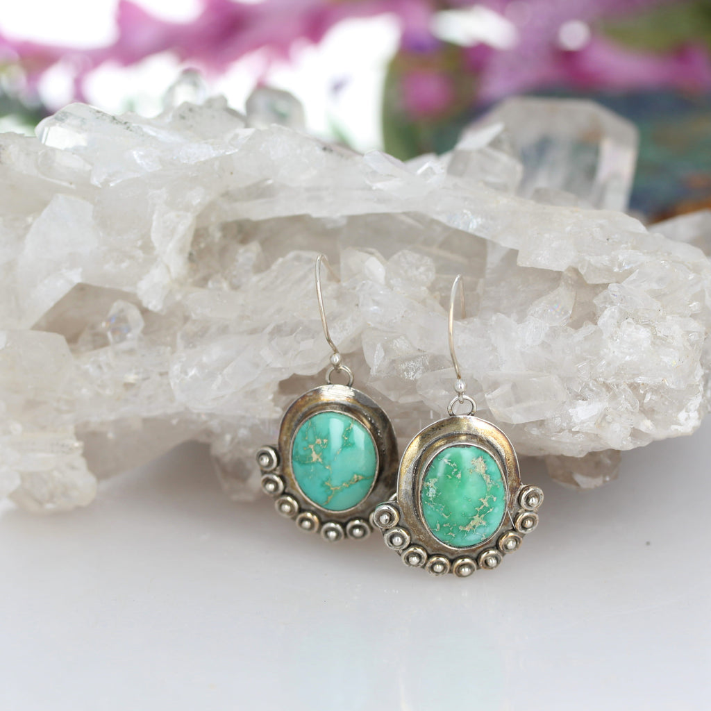 Emerald Valley Turquoise Earrings Sterling Oval Boho Southwestern
