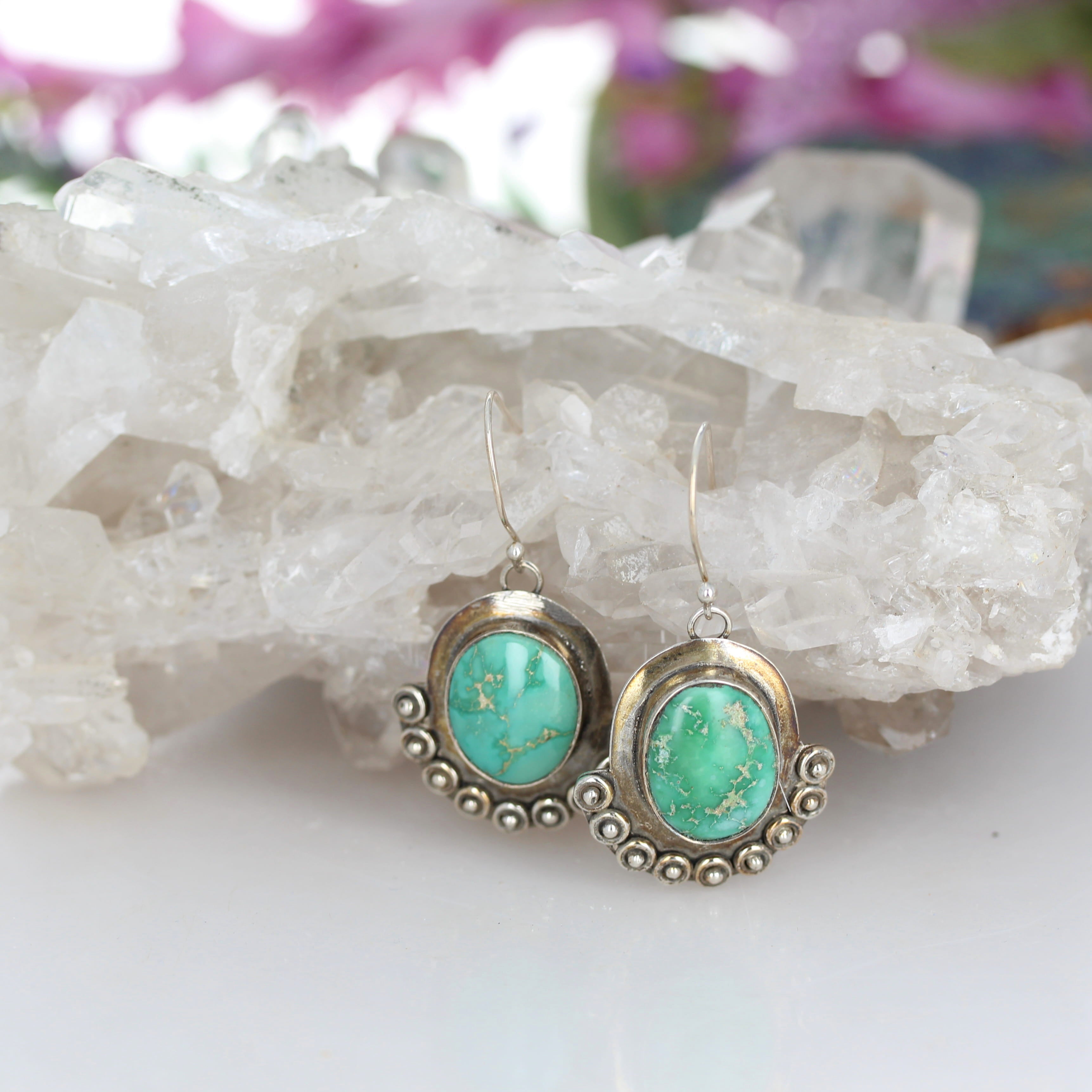Emerald Valley Turquoise Earrings Sterling Oval Boho Southwestern