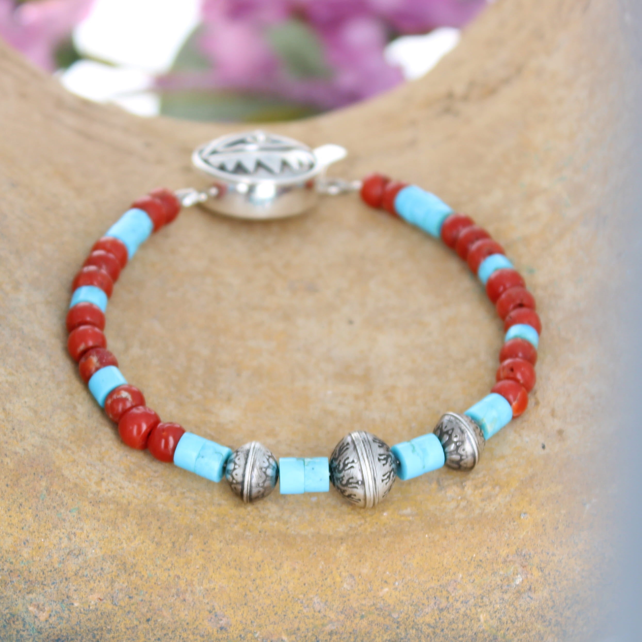 Sleeping Beauty TURQUOISE BRACELET Coral Sterling Protective Eye