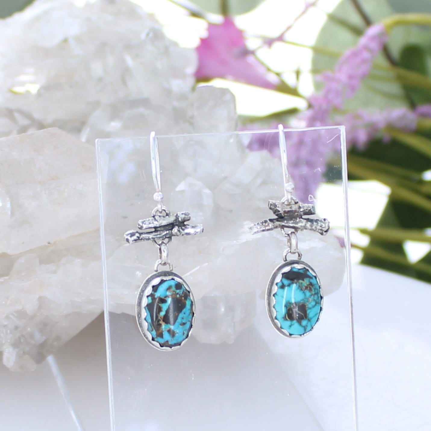 Deep Blue Rustic Carico Lake Turquoise Earrings Sterling Southwestern Style