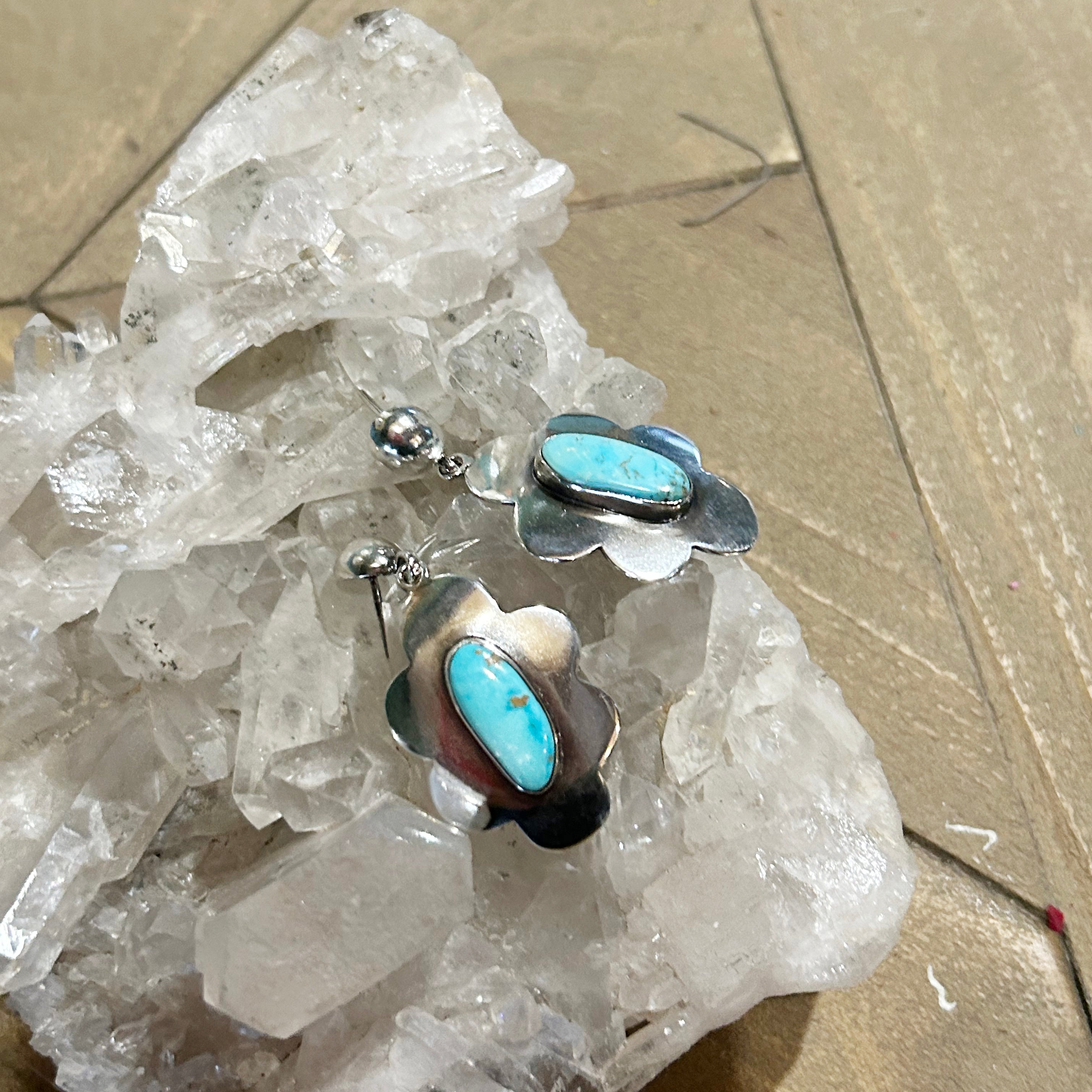 Unique Floral Blue Ridge Orvil Jack Turquoise Earrings Sterling