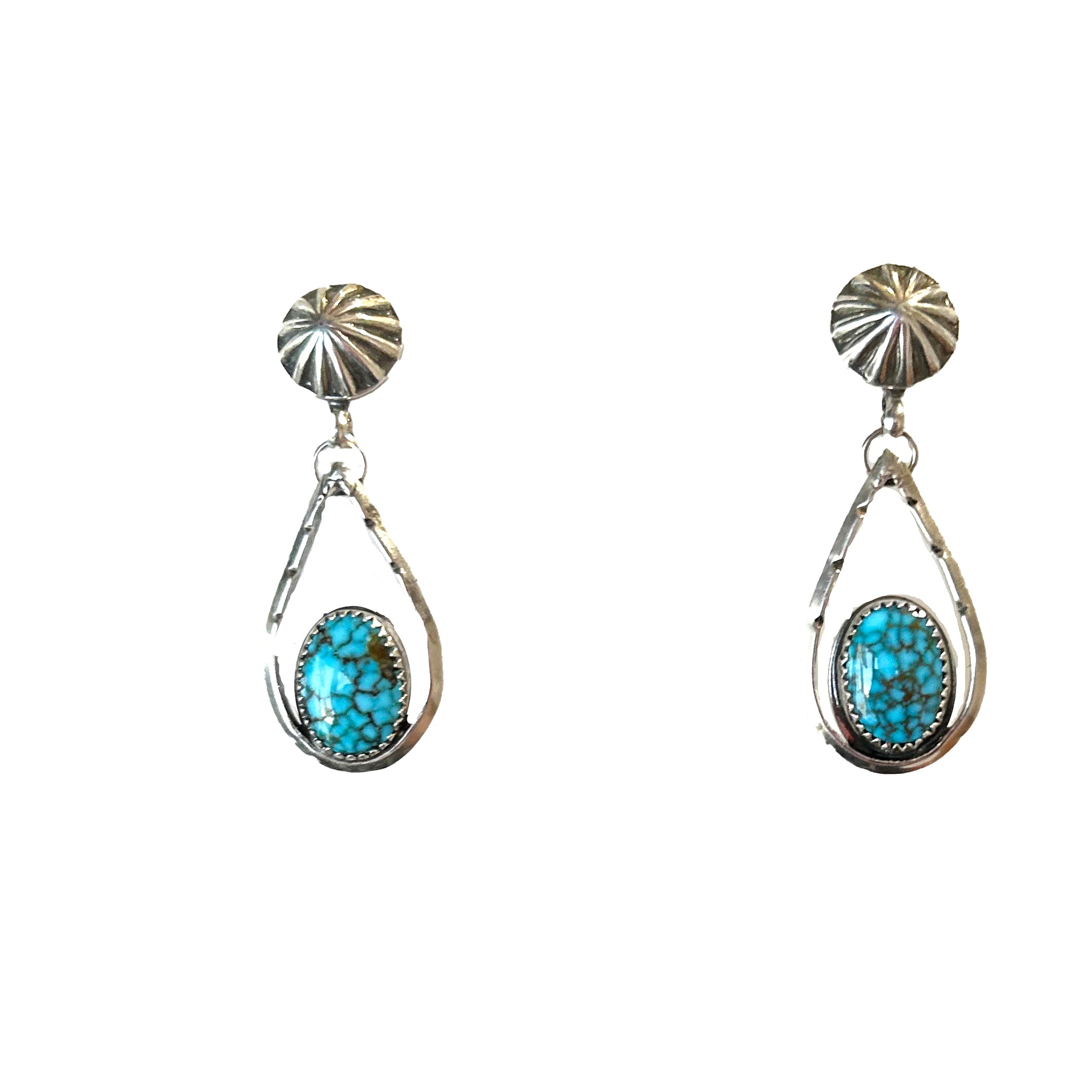 AAA Ithaca Kingman Turquoise Earrings Waterweb Large Teardrops Sterling