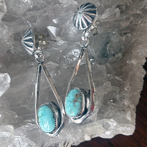 AAA DRY CREEK Turquoise Earrings Sterling Large Teardrops Southwest