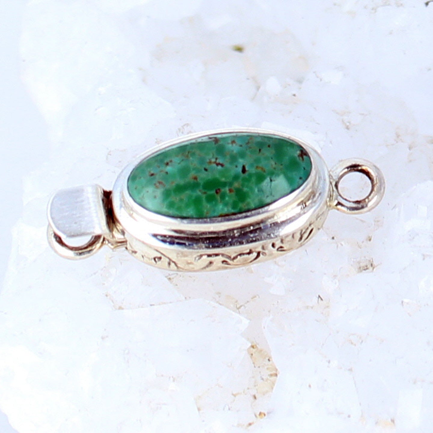 Turquoise Clasp Sterling Oval Forest Green -NewWorldGems