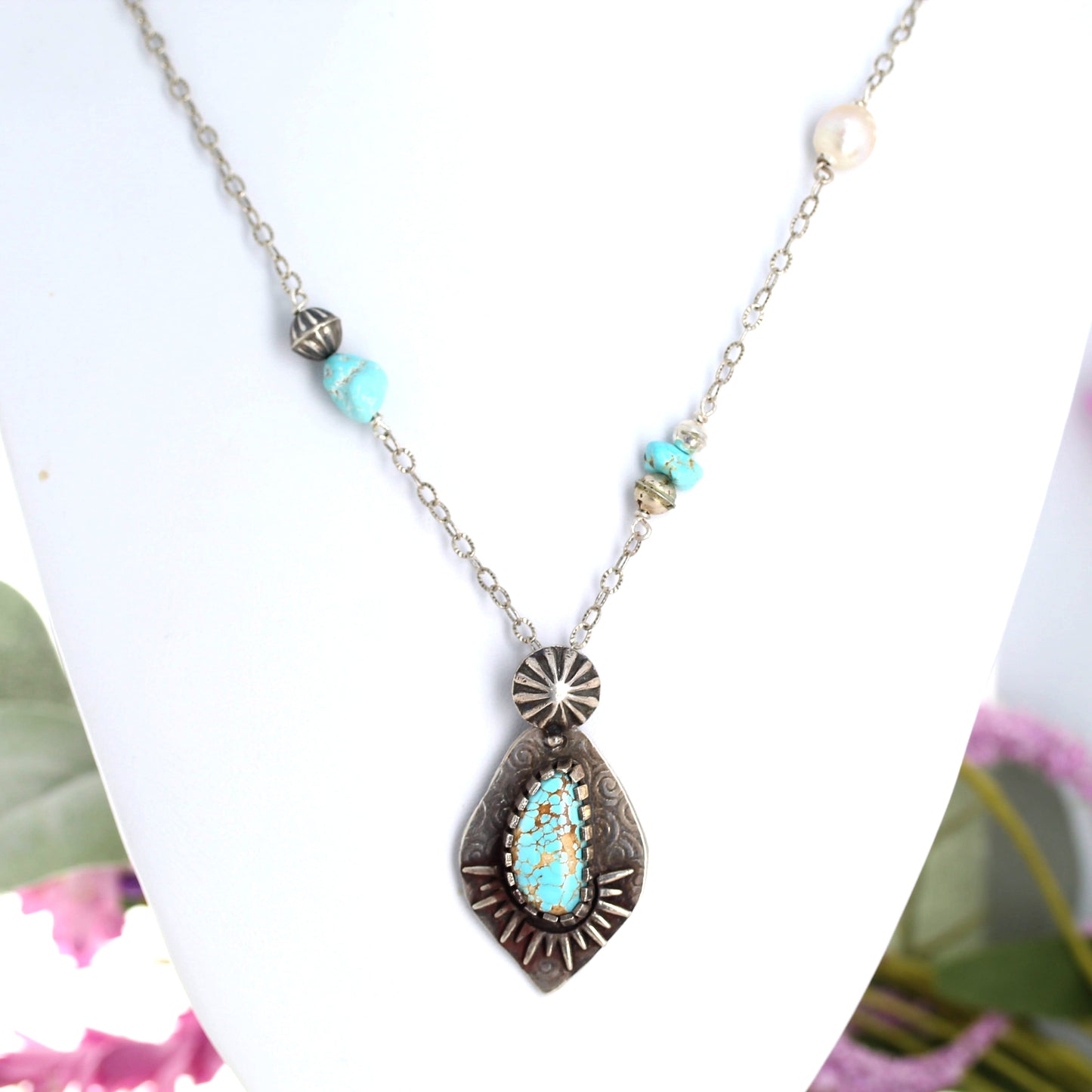 Gem Grade Lone Mountain Turquoise Pendant Necklace Sterling Silver