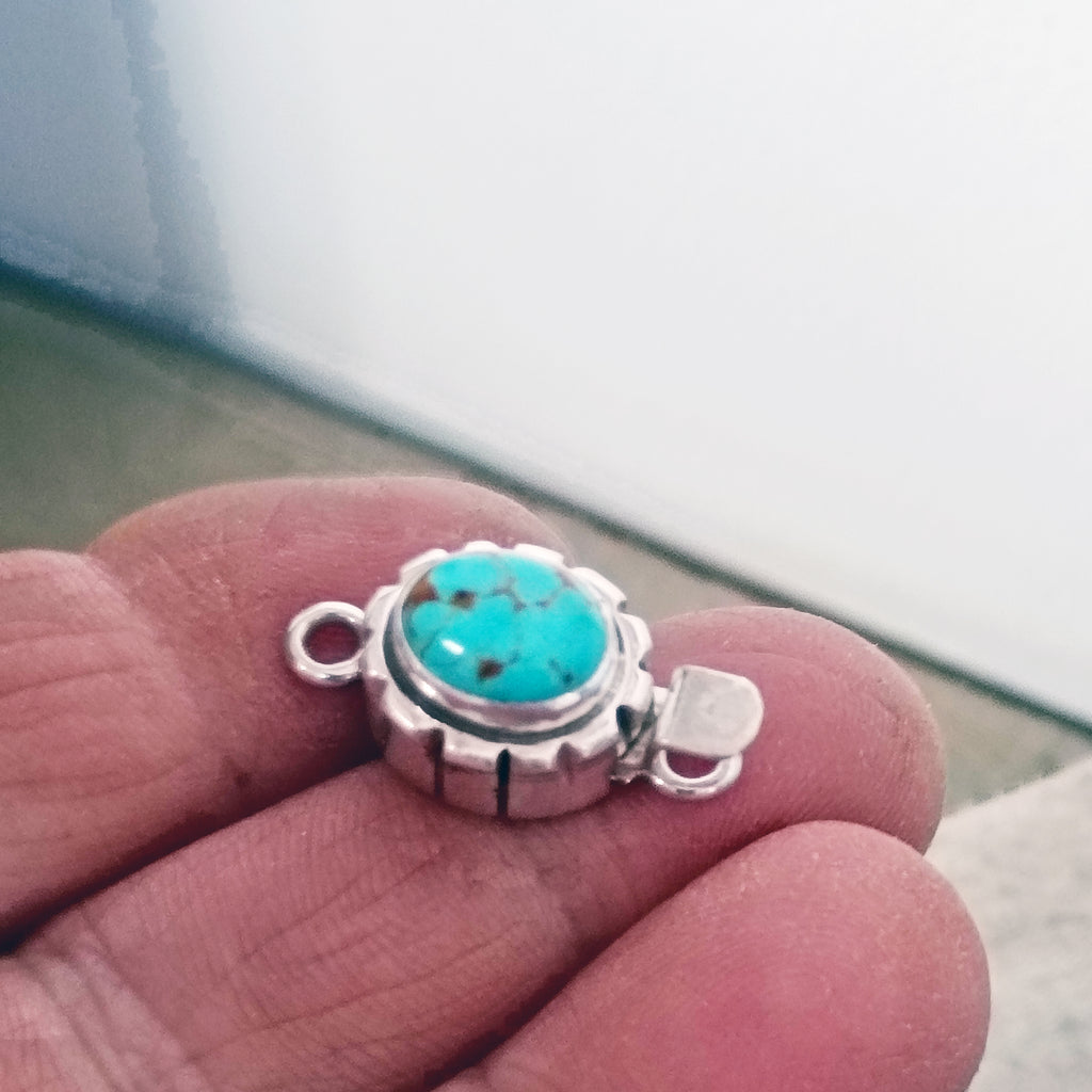 Rare Turquoise Nevada #8 Mine Clasp Sterling Silver Southwestern Design