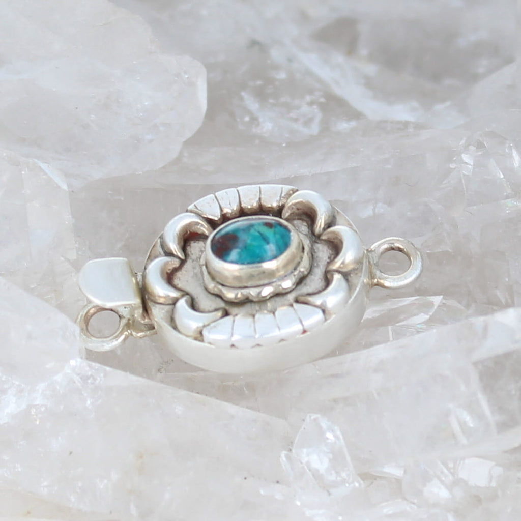 Chrysocolla Clasp Sterling Oval Moon Petal Style