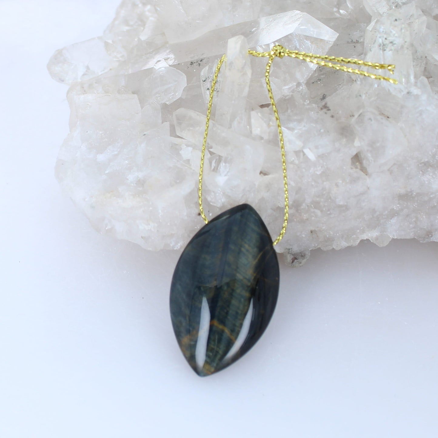 Dramatic Blue and Golden Tigereye Pendant Marquis Shape Component