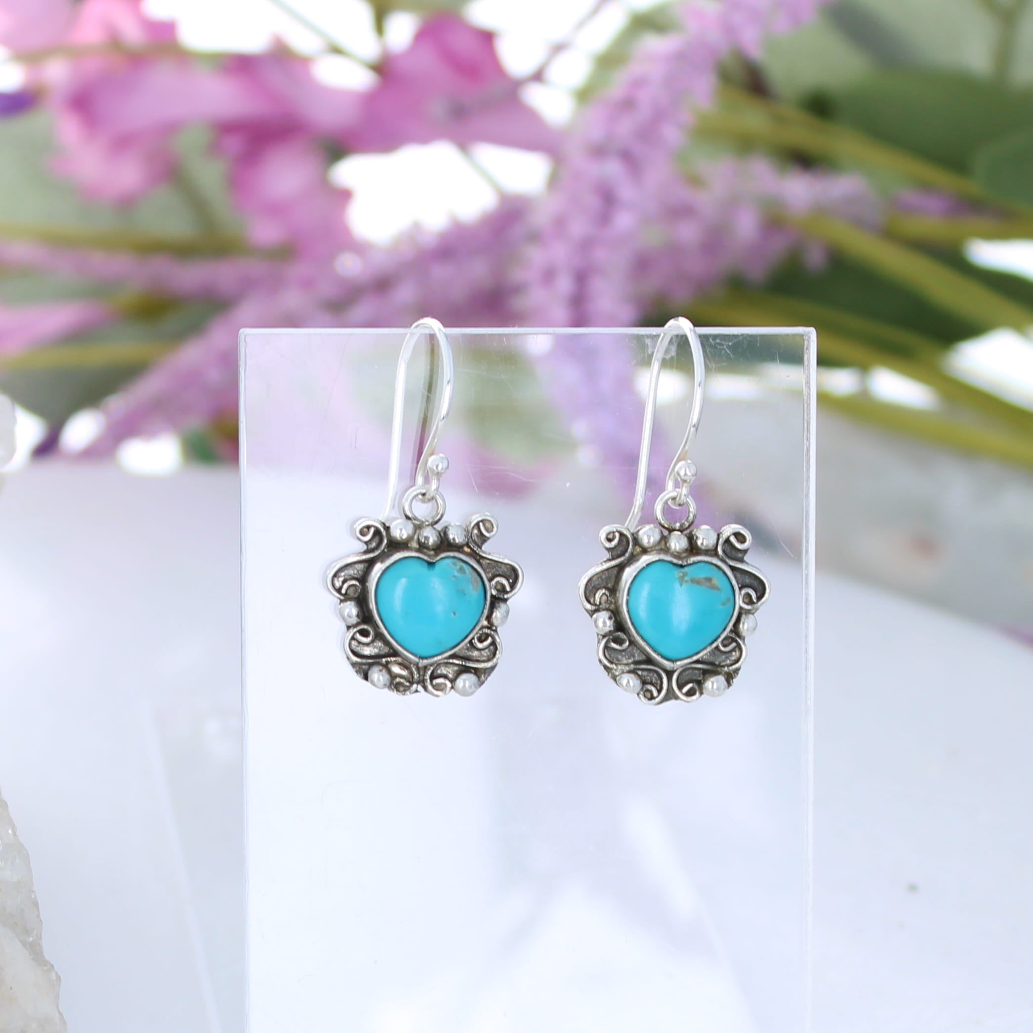 Kingman Turquoise Hearts Earrings Bright Sky Blue