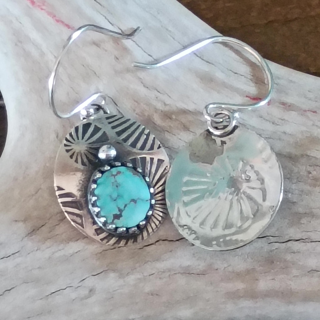 AAA DRY CREEK Turquoise Earrings Patterned Sterling Boho Southwest