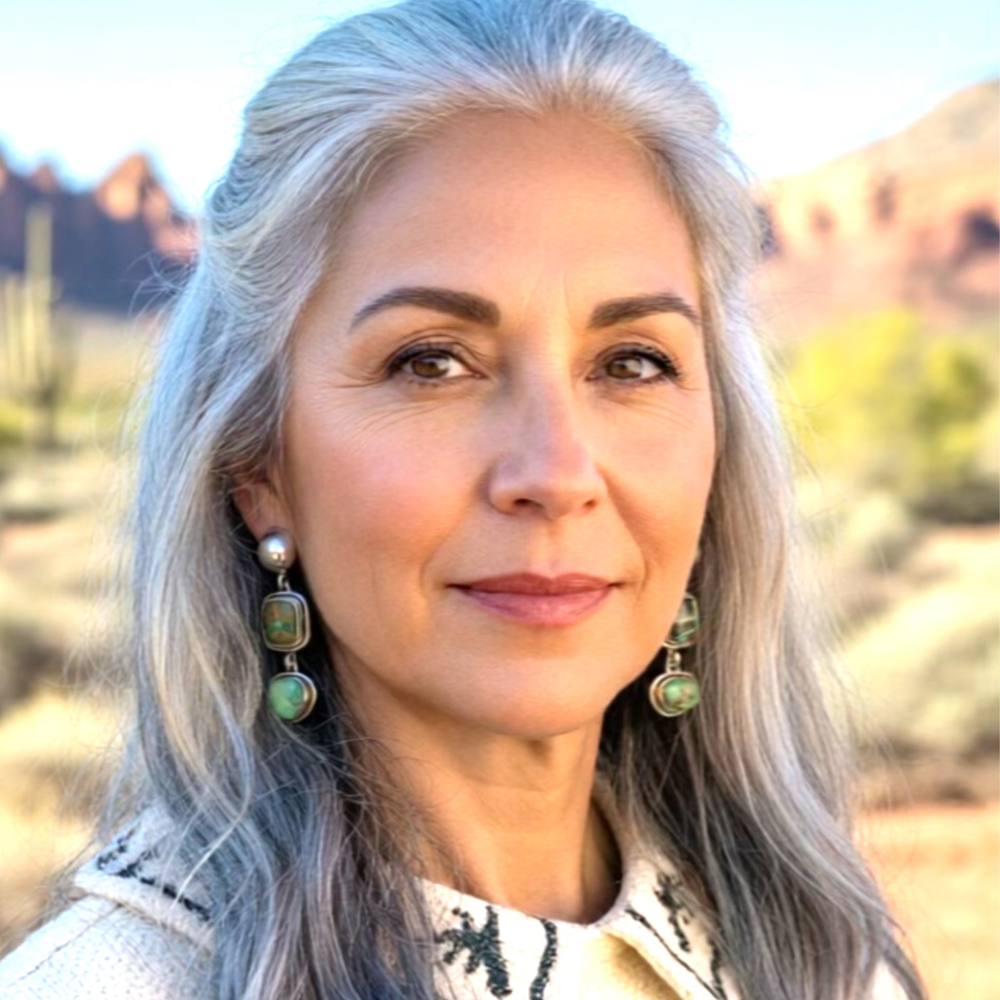 Carico Lake Turquoise Earrings 2 Stone Shades of Greens Sterling