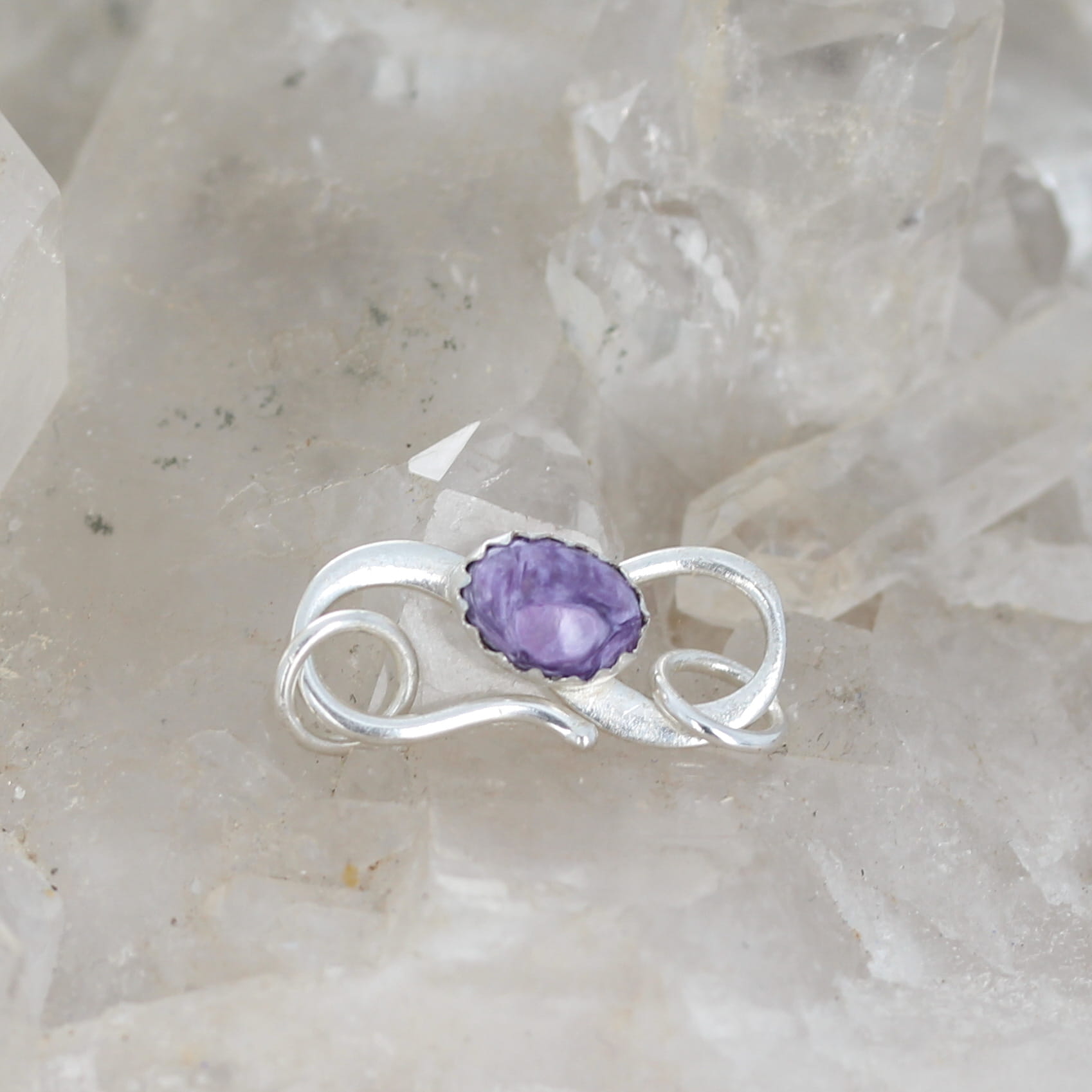 Chatoyant Purple Charoite Clasp Sterling Silver 7.5x6mm S Shaped