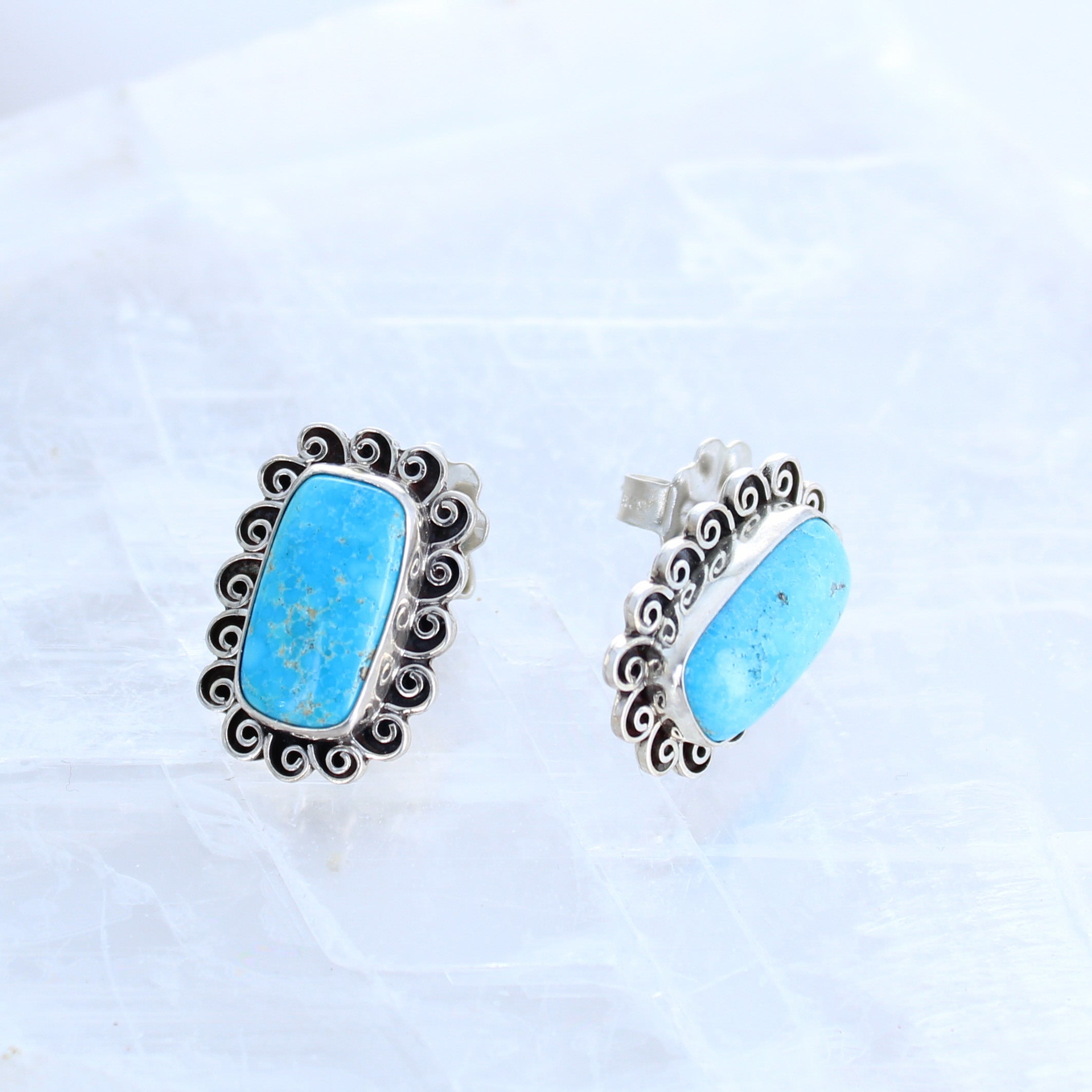 Armenian Turquoise Portrait Earrings Post Spiral Cushions