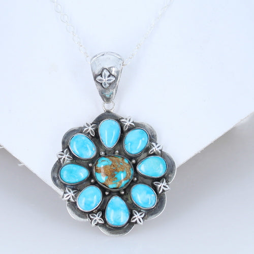 Blue Ridge Beauty Turquoise Pendant Sterling Silver 8 Petal