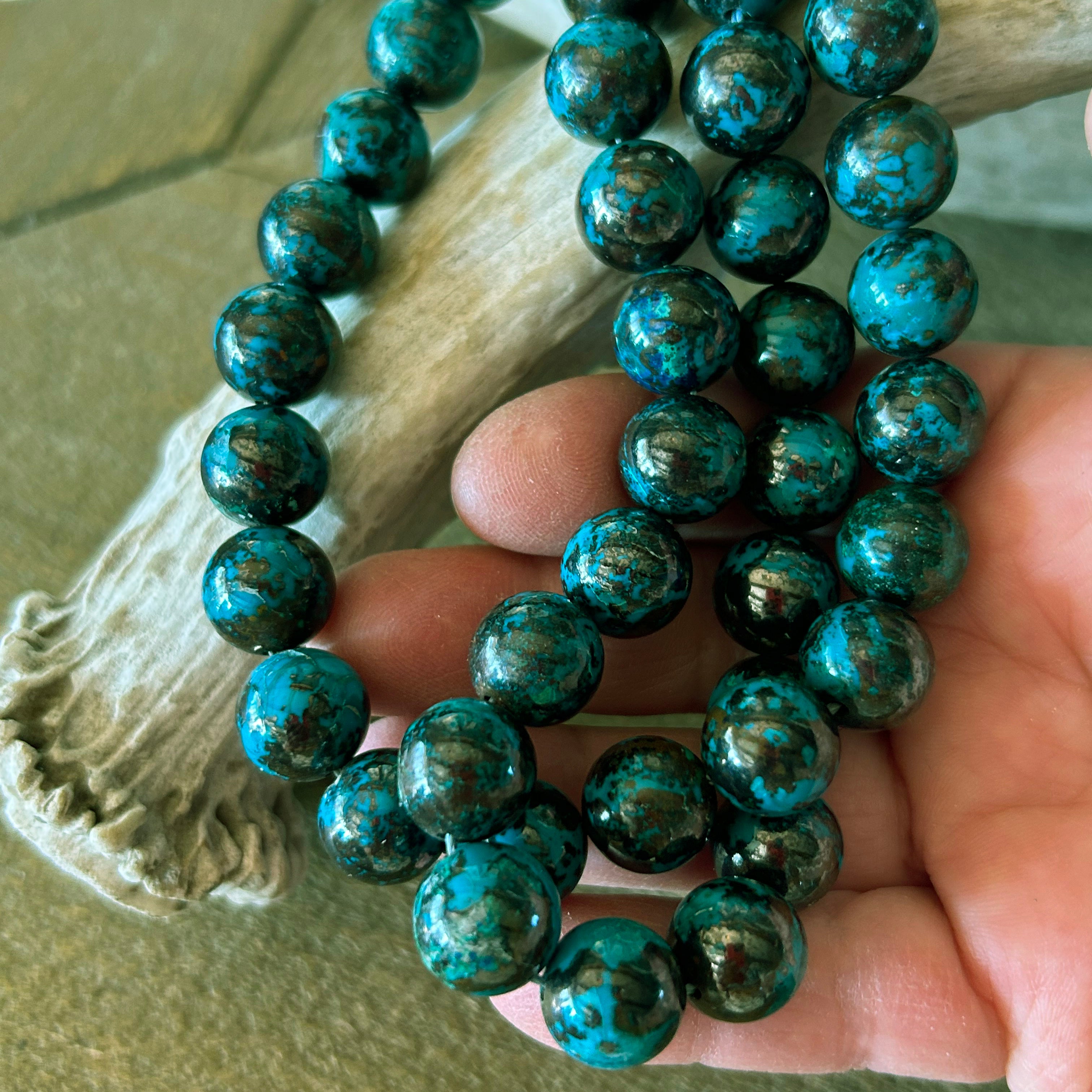 AAA Peacock SHATTUCKITE CHRYSOCOLLA Beads Round 12mm 16"