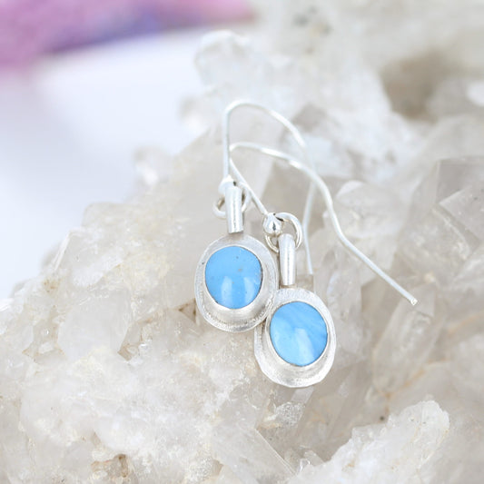 Antique Swedish Glass Iron Ore Sterling Ethereal Blue Earrings