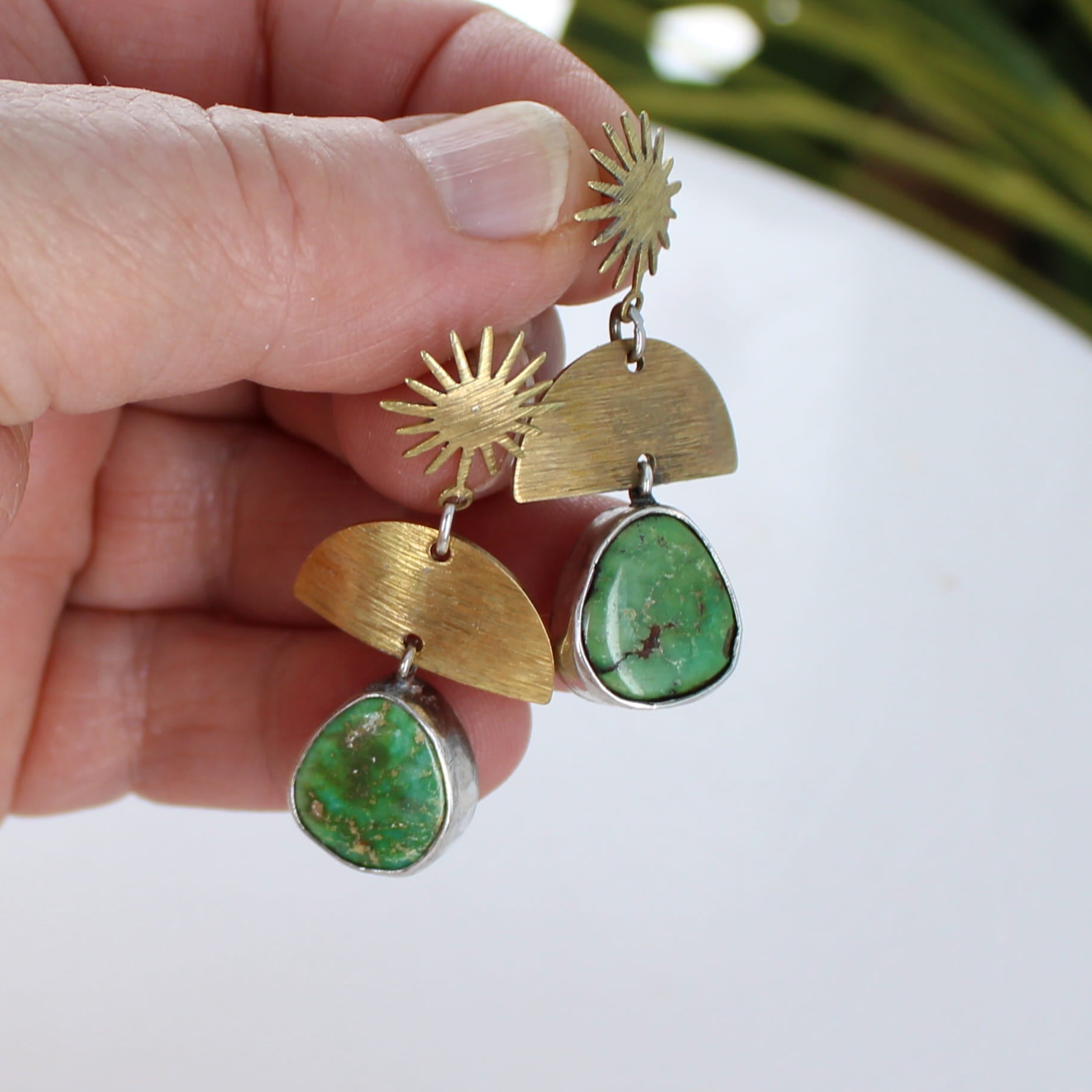 AAA Sonoran Gold Turquoise Earrings Mixed Metals Sterling and Brass