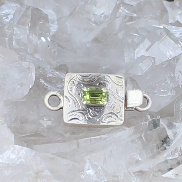 AAA Peridot Clasp Faceted Rectangle Etched Sterling Silver