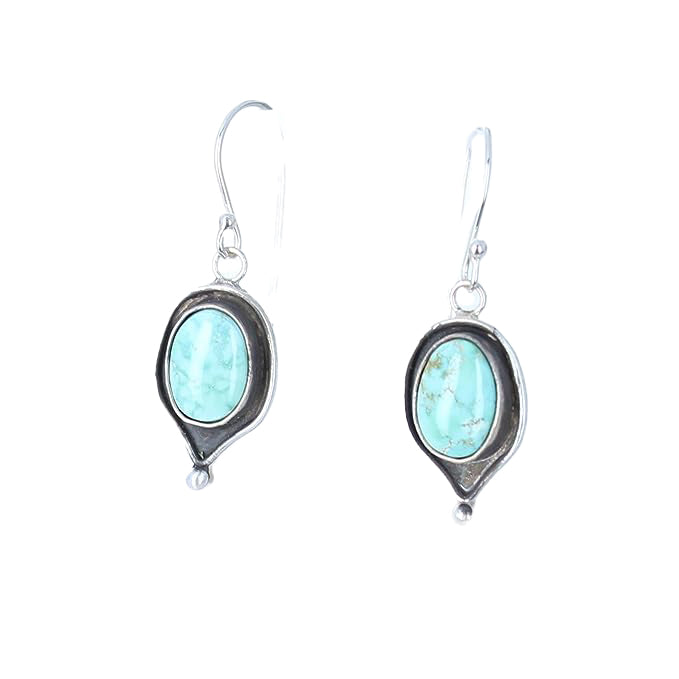 Ethereal Carico Lake Turquoise Earrings Sterling Oval Drops