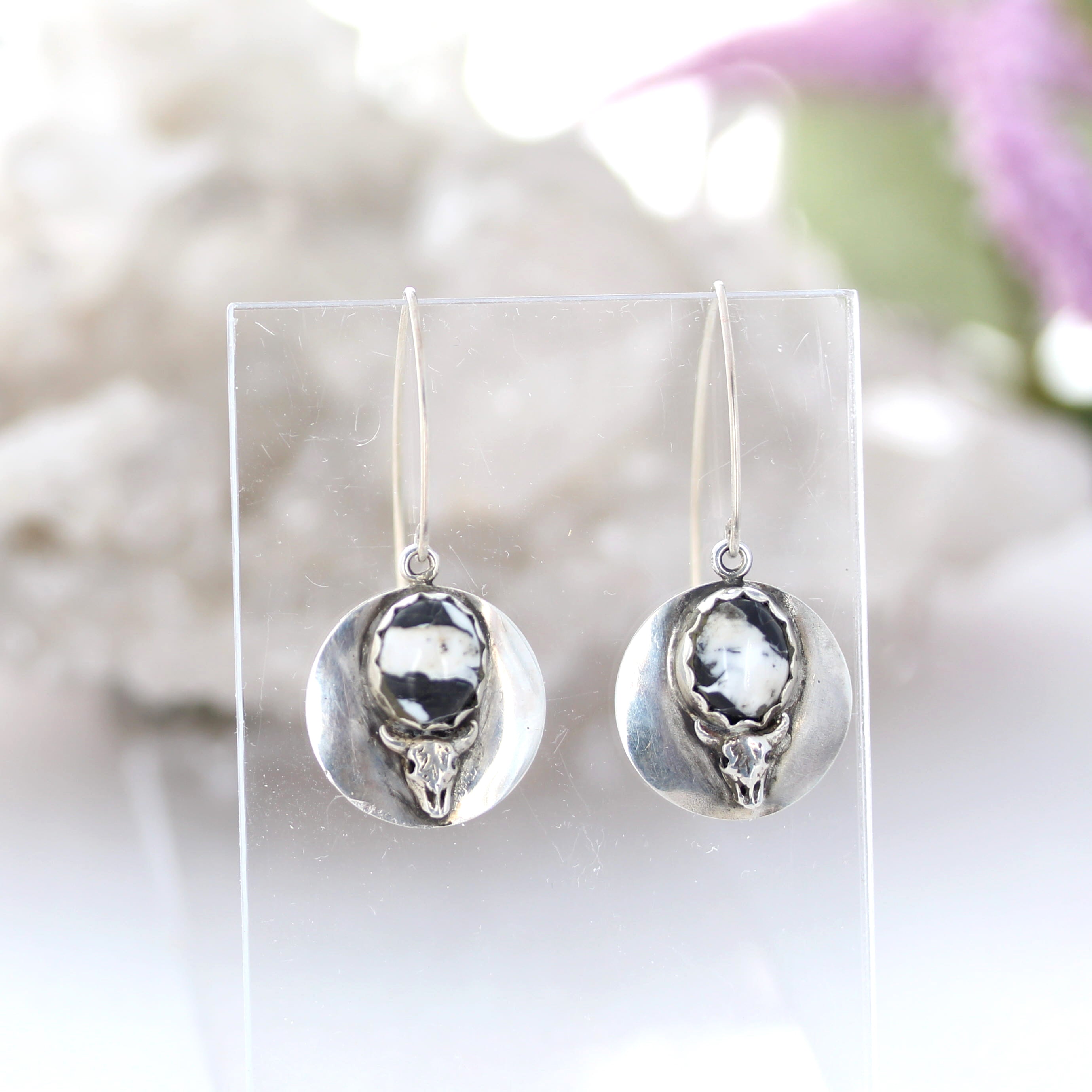 Rare White Buffalo Turquoise Earrings Sterling Cow Skull