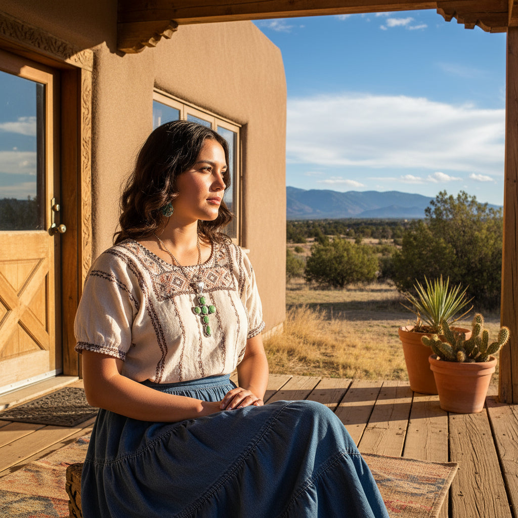 Sonoran Mountain Blue Green Turquoise Cross Pendant Sterling Silver Santa Fe #2