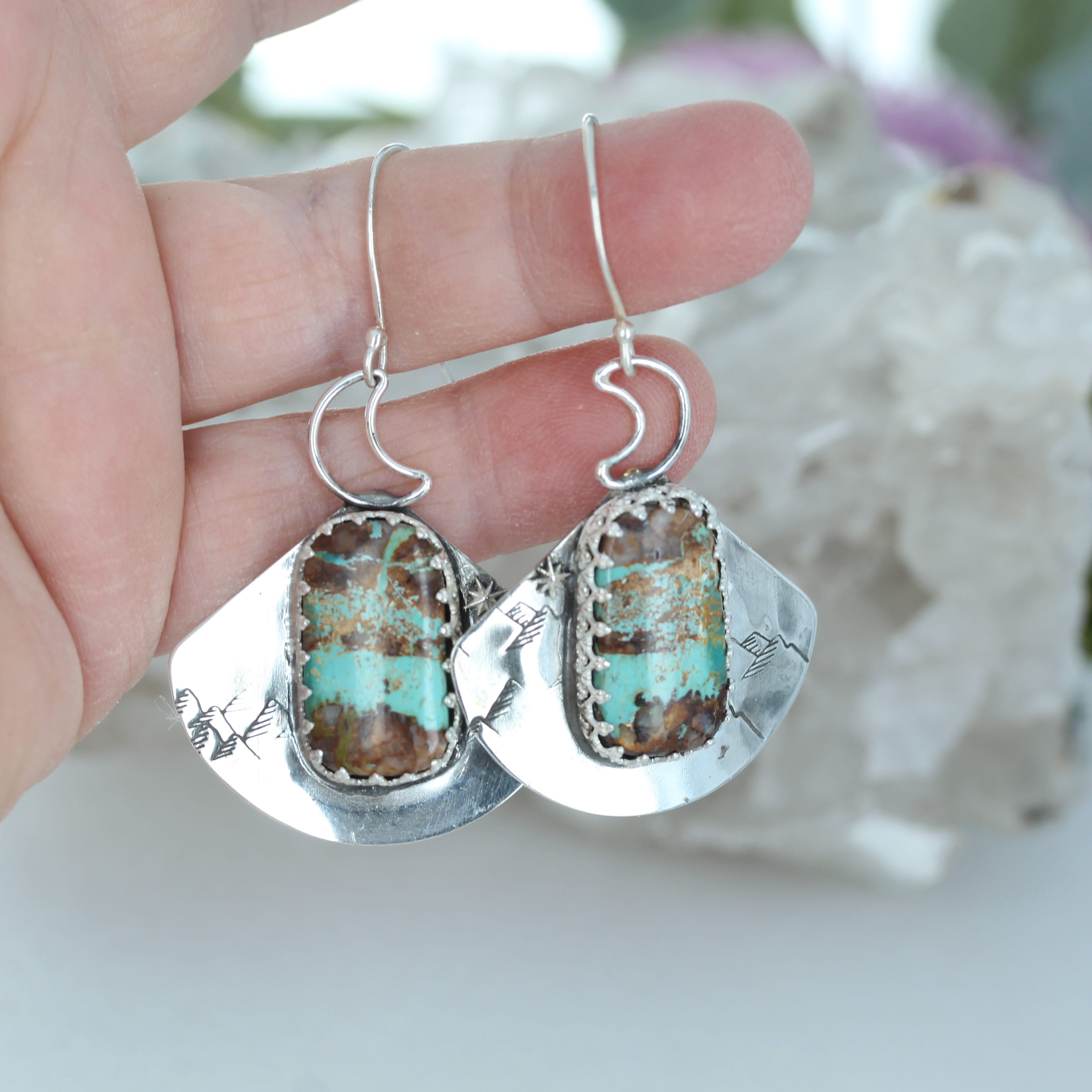 Mountain Scape North Star Golden Green Royston Turquoise Earrings Southwest