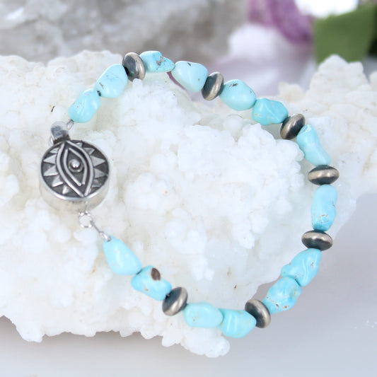 Lone Mountain Turquoise Nugget Beads Bracelet Sterling Silver