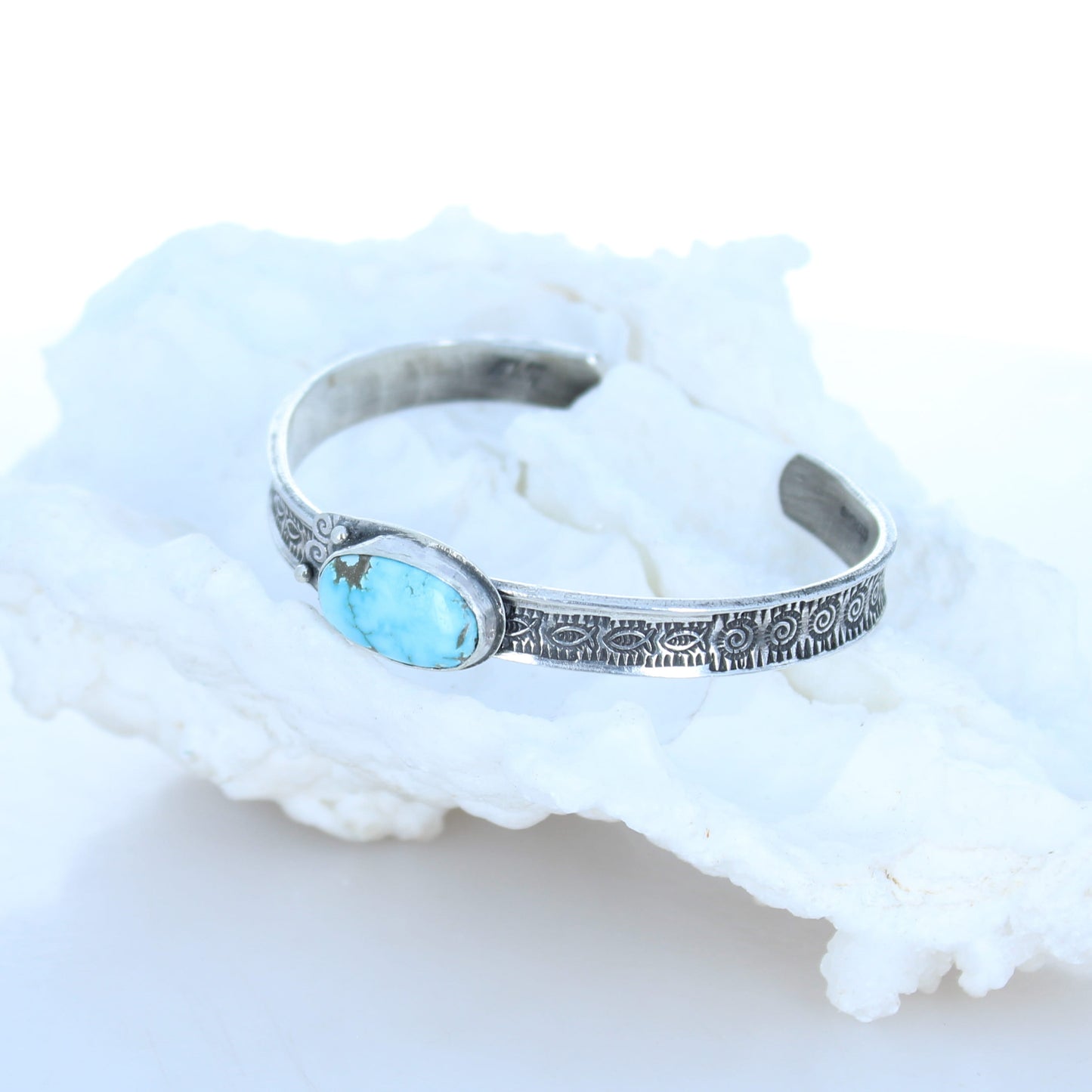 Rare Dry Creek Turquoise Bracelet Sterling Cuff Spiral Design