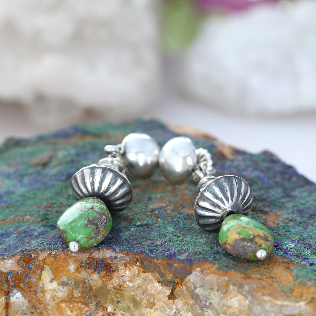 Sonoran Gold Turquoise Earrings Large Navajo Pearl 16x13mm Drops Sterling