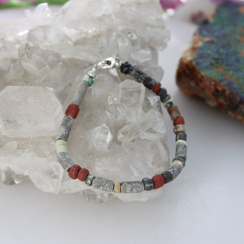 Antique Red Brown Roman Glass and Turquoise Bracelet Men or Woman