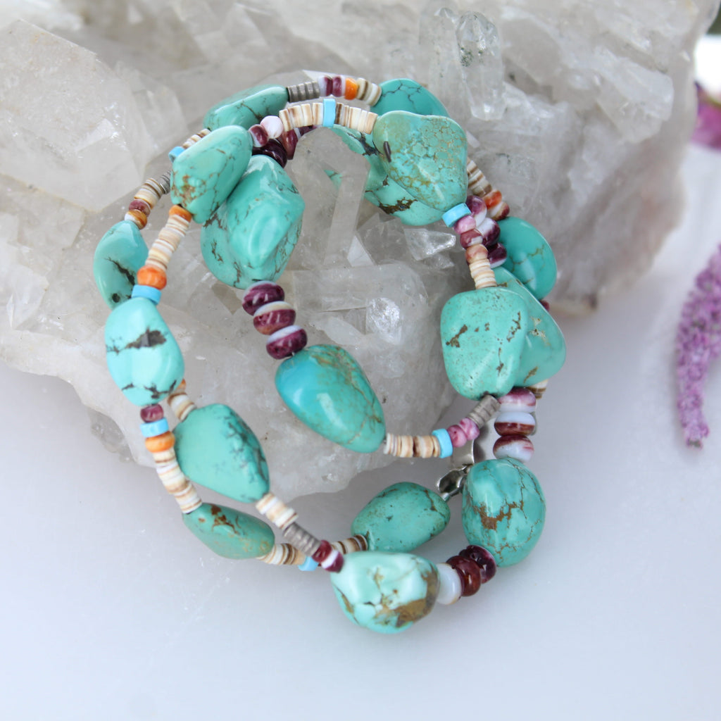 Carico Lake Turquoise Necklace Fiesta Colors Sterling Silver Southwest 20"