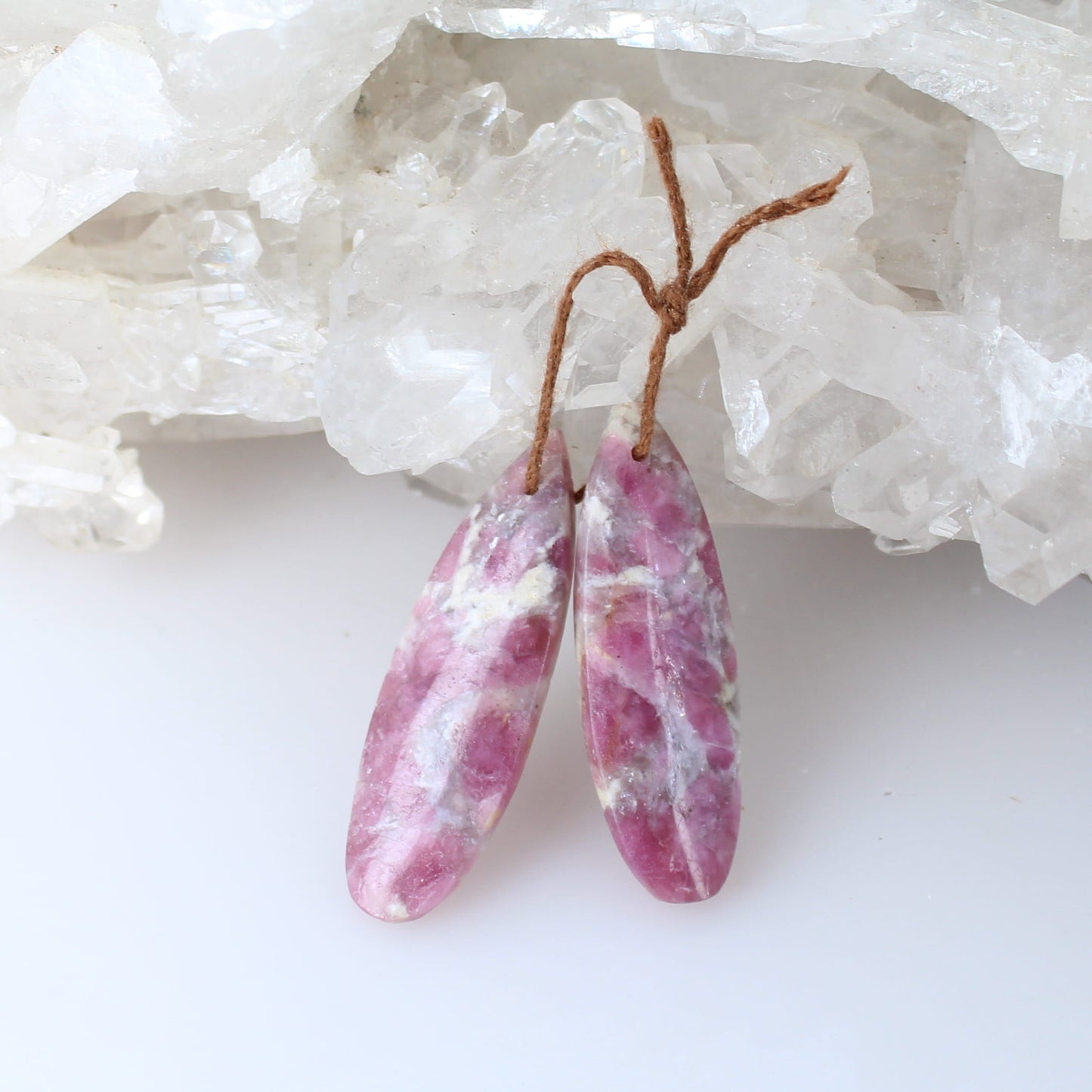 Pink Tourmaline and Lepidolite Earrings Components Pair #2