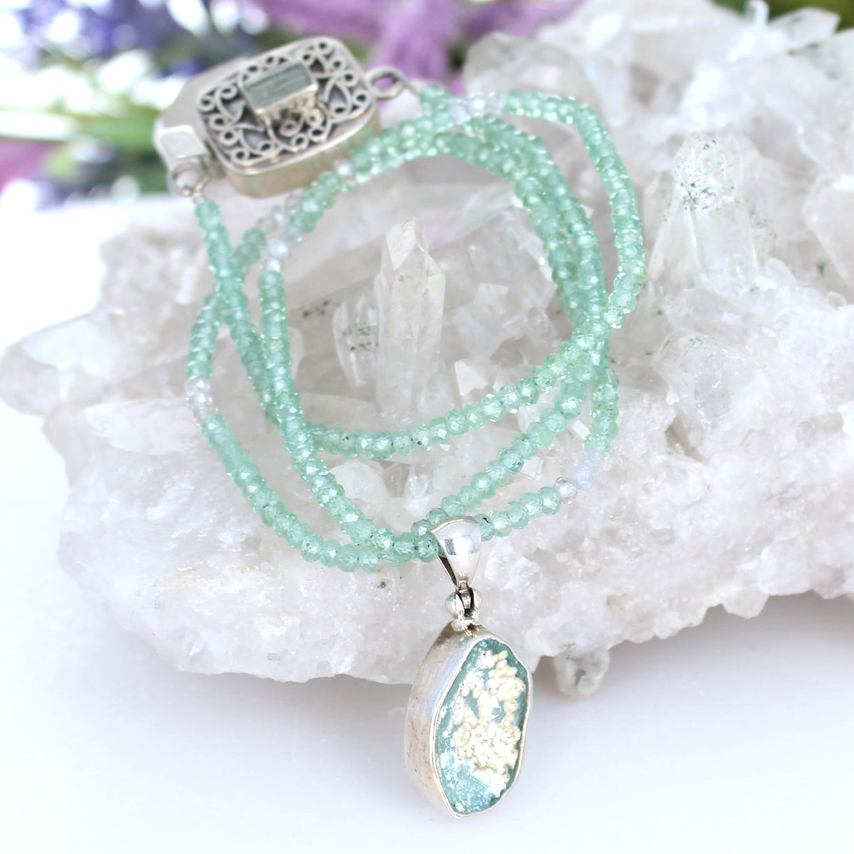 Ancient Roman Glass And Green Sapphire Necklace