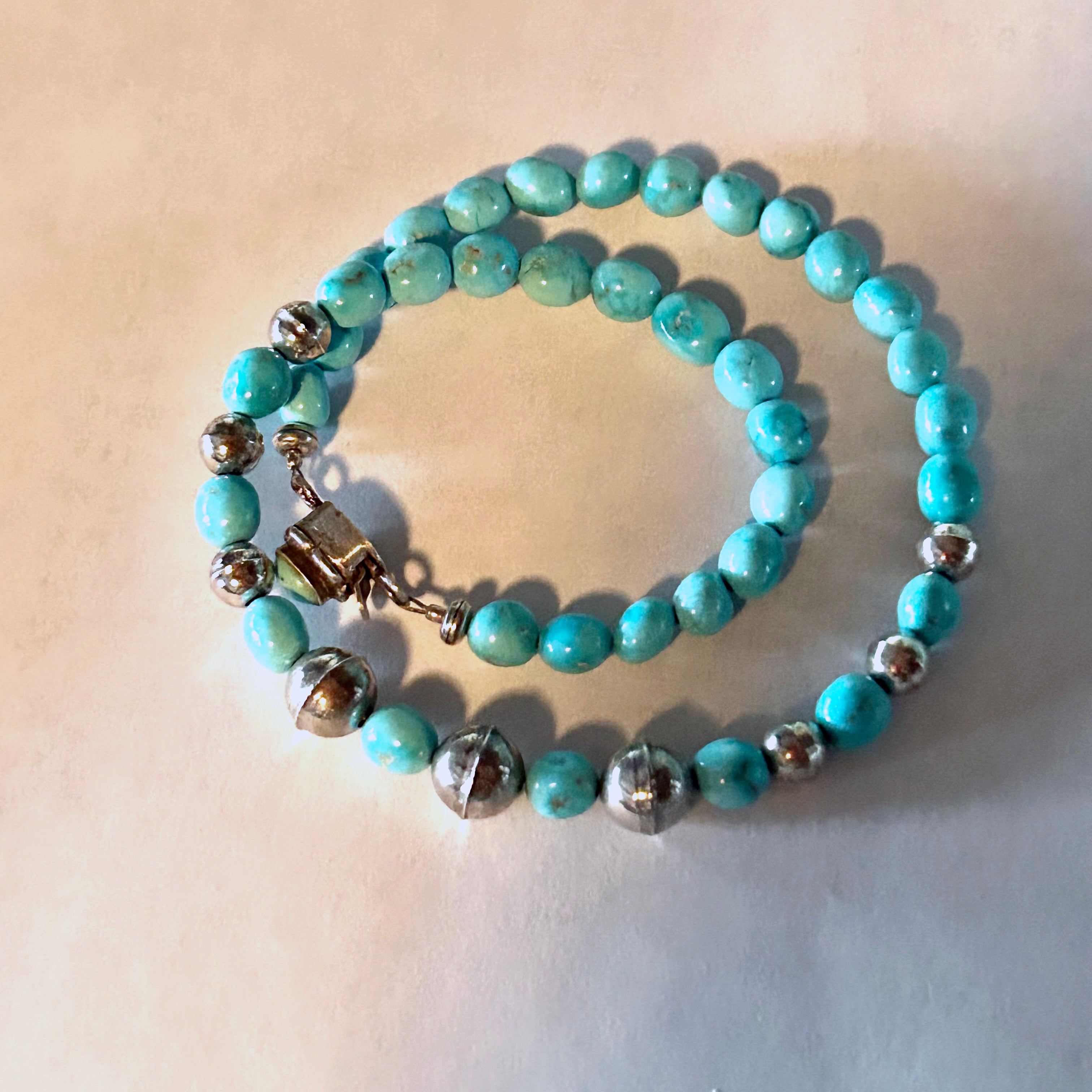 Blue Ridge Turquoise Necklace Sterling Bench Made Beads Southwest Style 17.5"