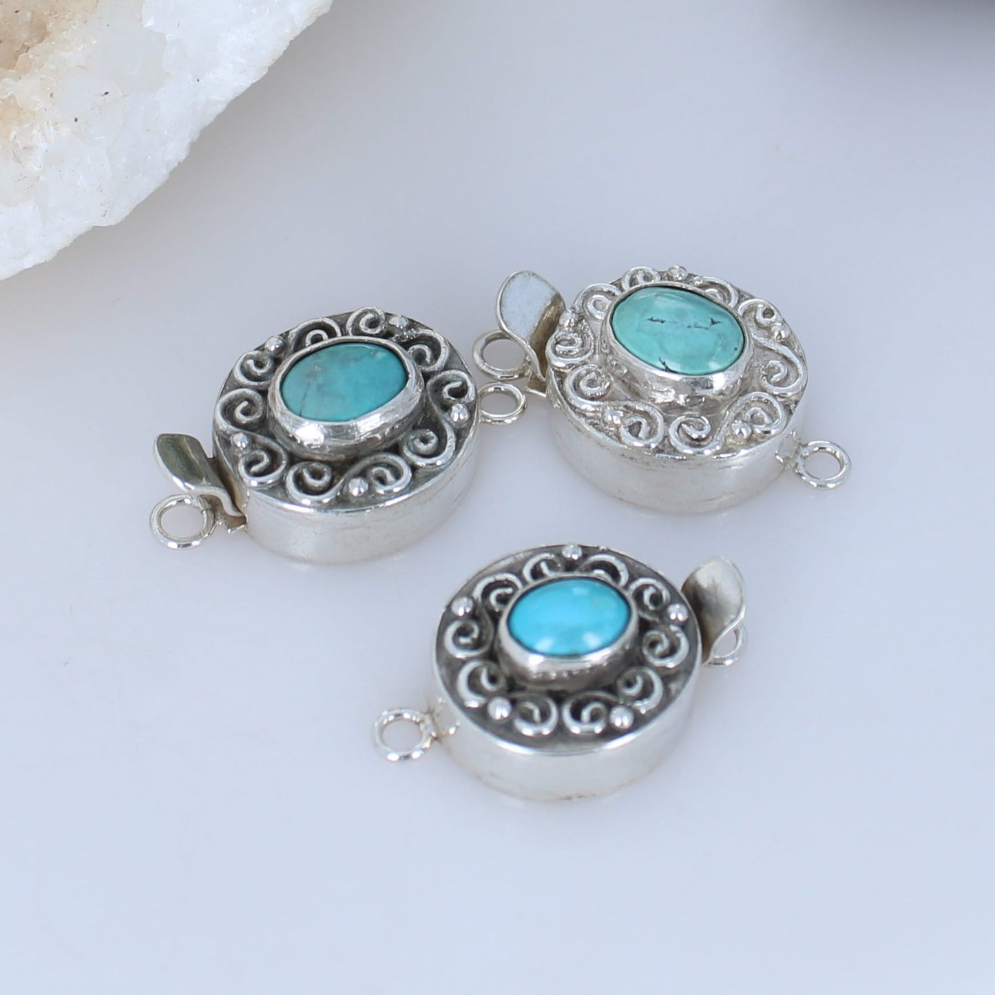 Carico Lake Turquoise Clasp Sterling Spiral Design 3 Pieces -NewWorldGems